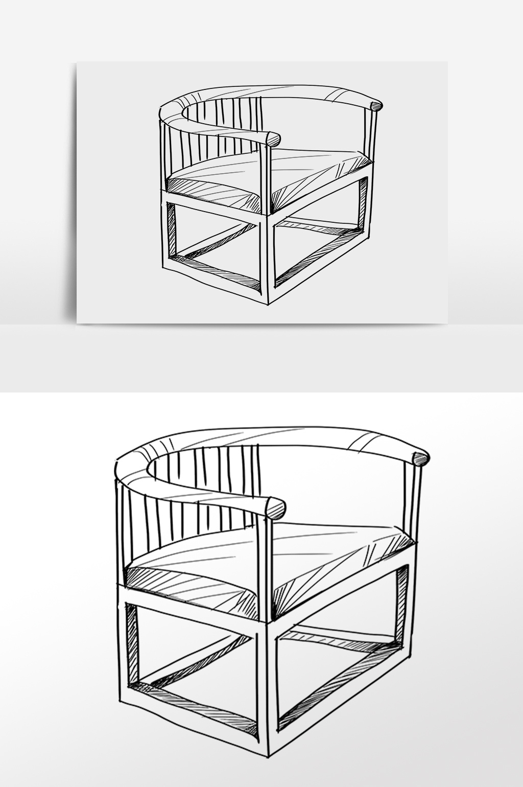 手繪線描椅子插畫