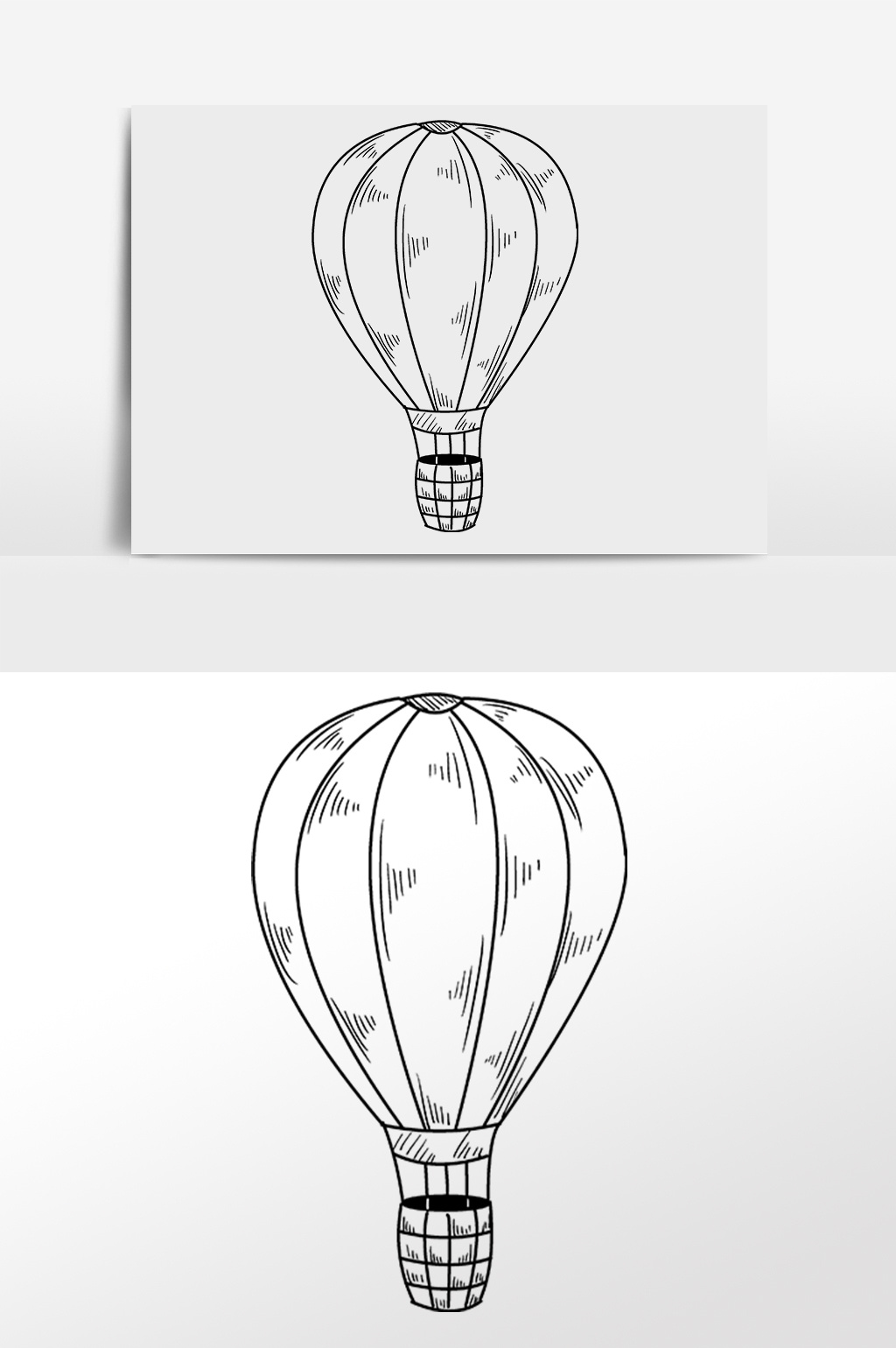 手绘黑色线描热气球插画