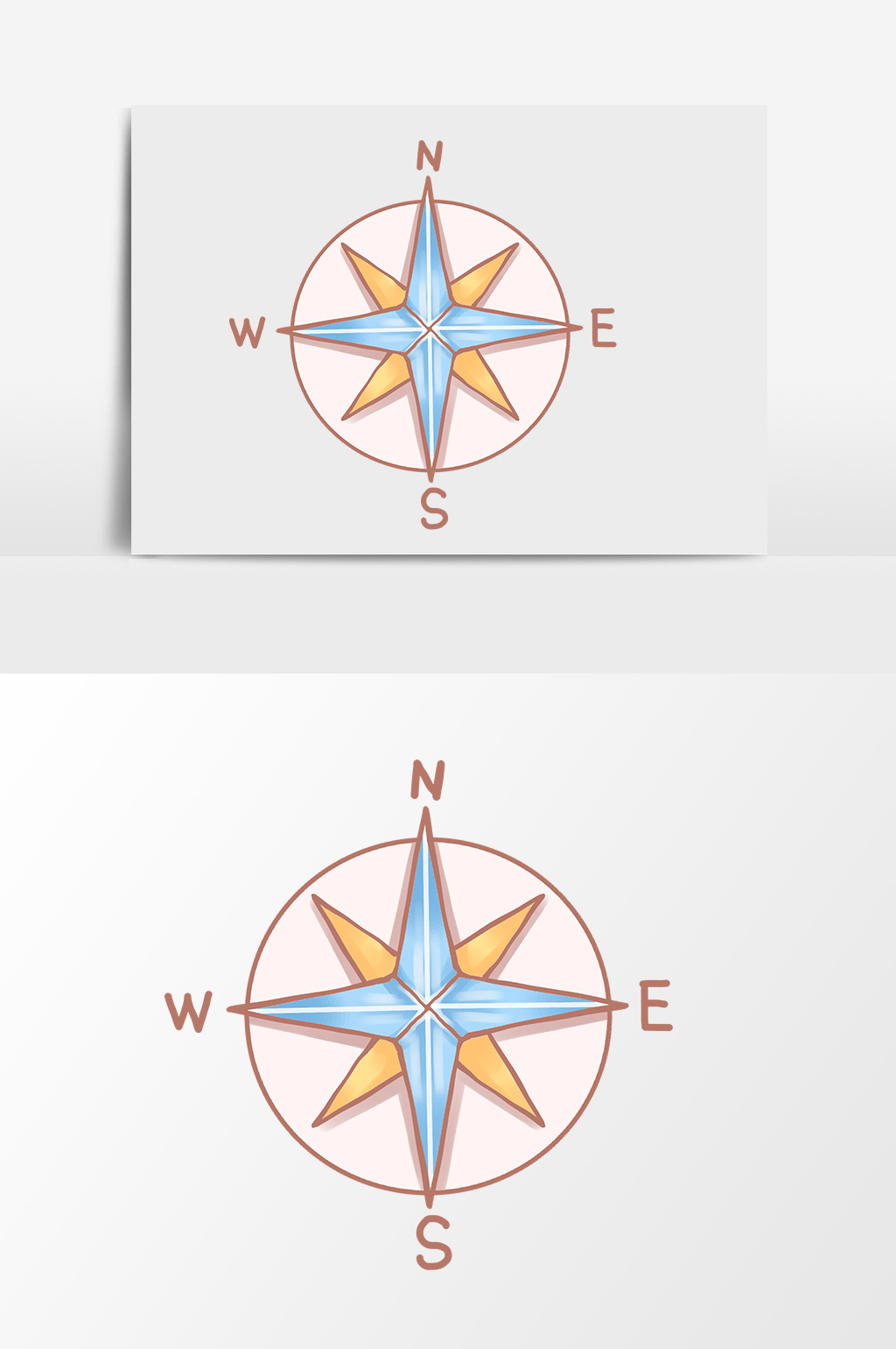 手绘卡通小清新蓝色航海指南针小