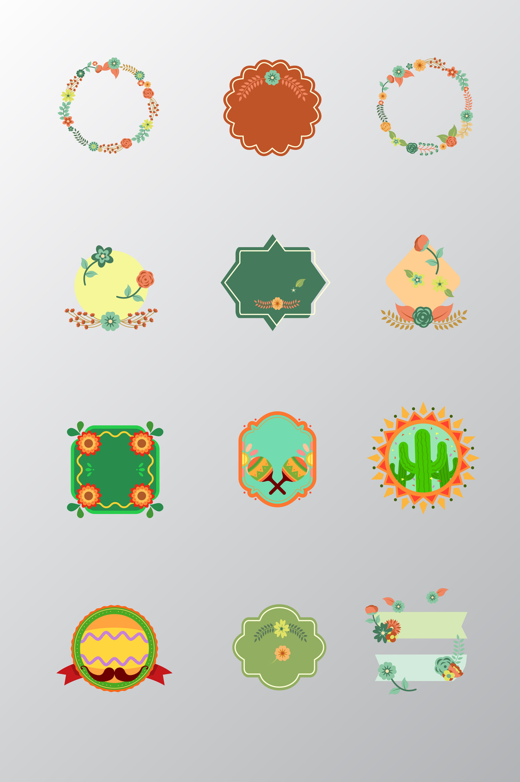 彩色花纹边框矢量素材