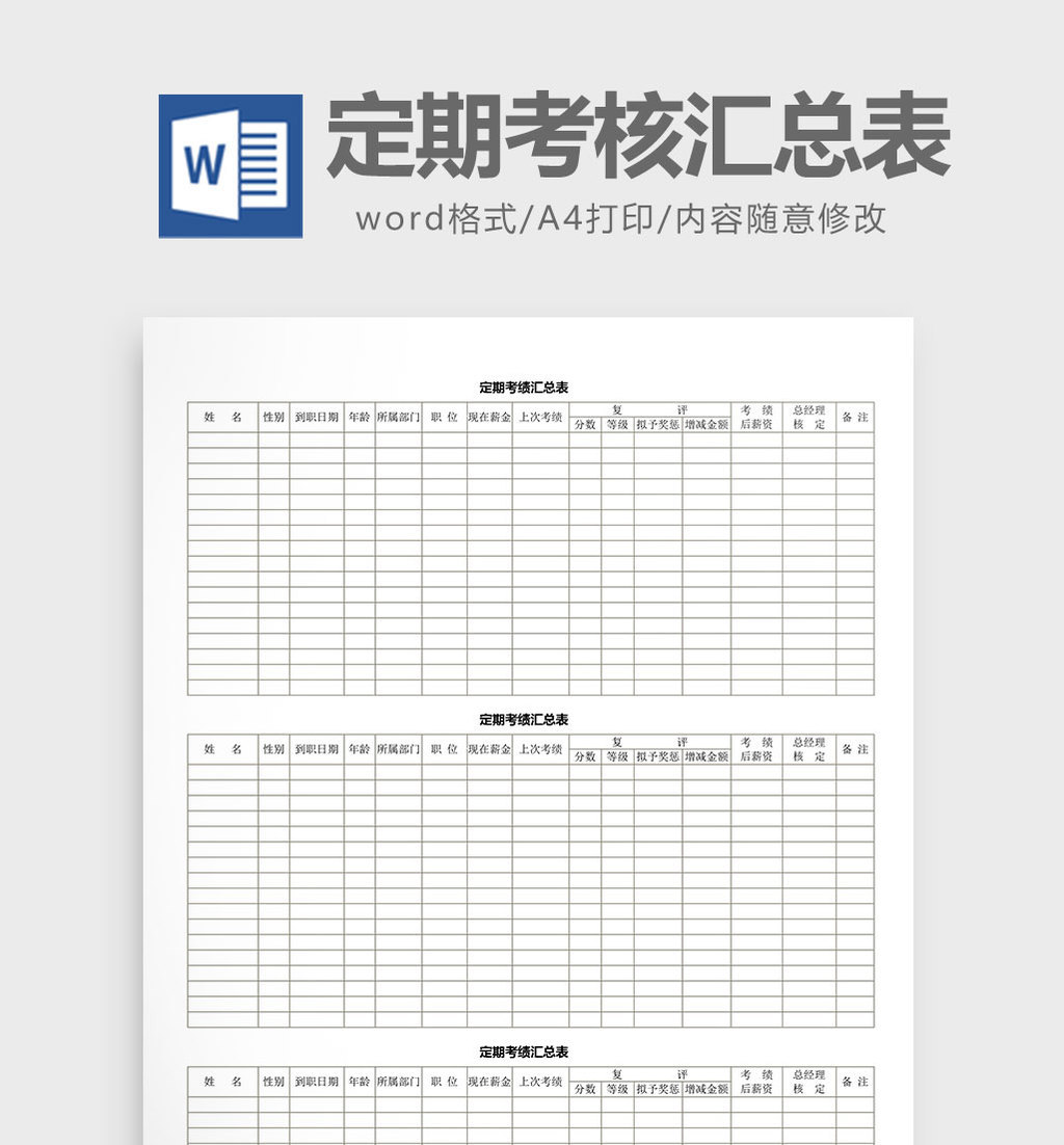 定期考核彙總表word文檔模板免費下載 _word模板圖片設計素材_【包