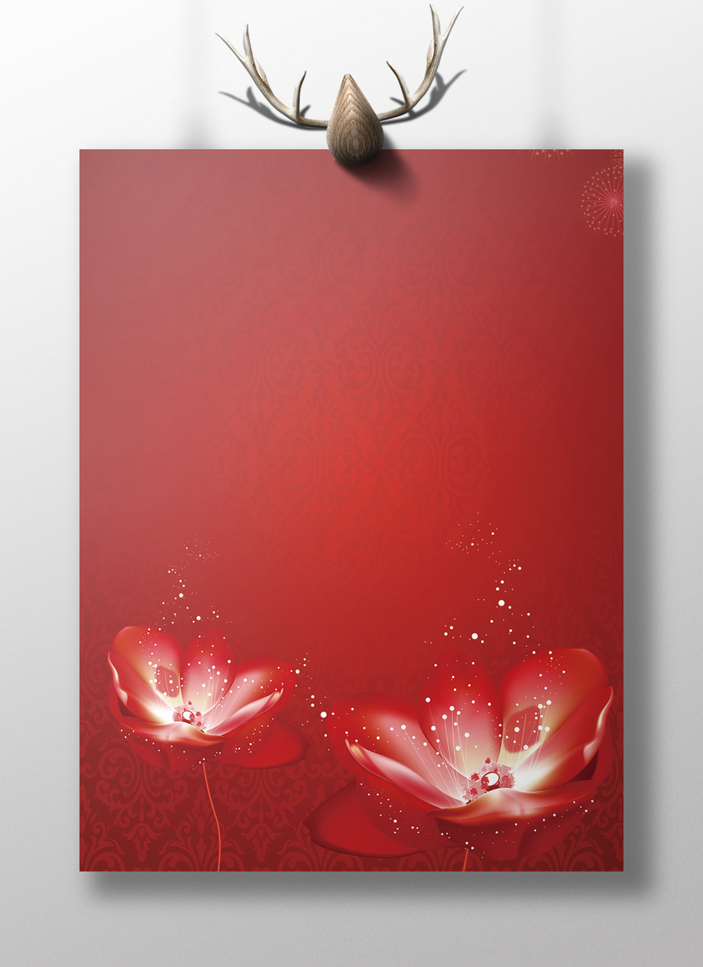 红色花朵中国风底纹海报背景下载_【包图网】