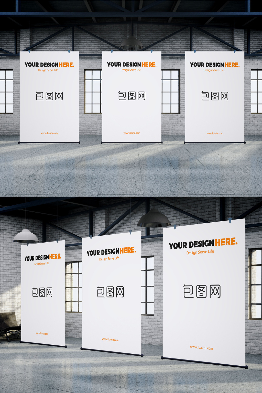 室内工作室悬挂海报样机