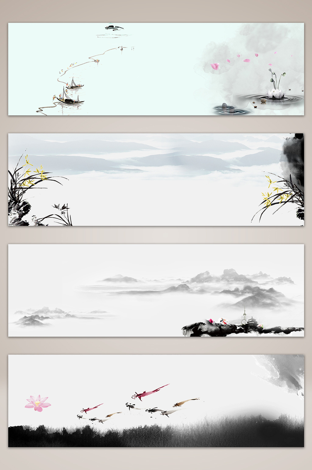 包图网提供精美好看的简约淡雅中国风水墨banner海报背景素材免费下载