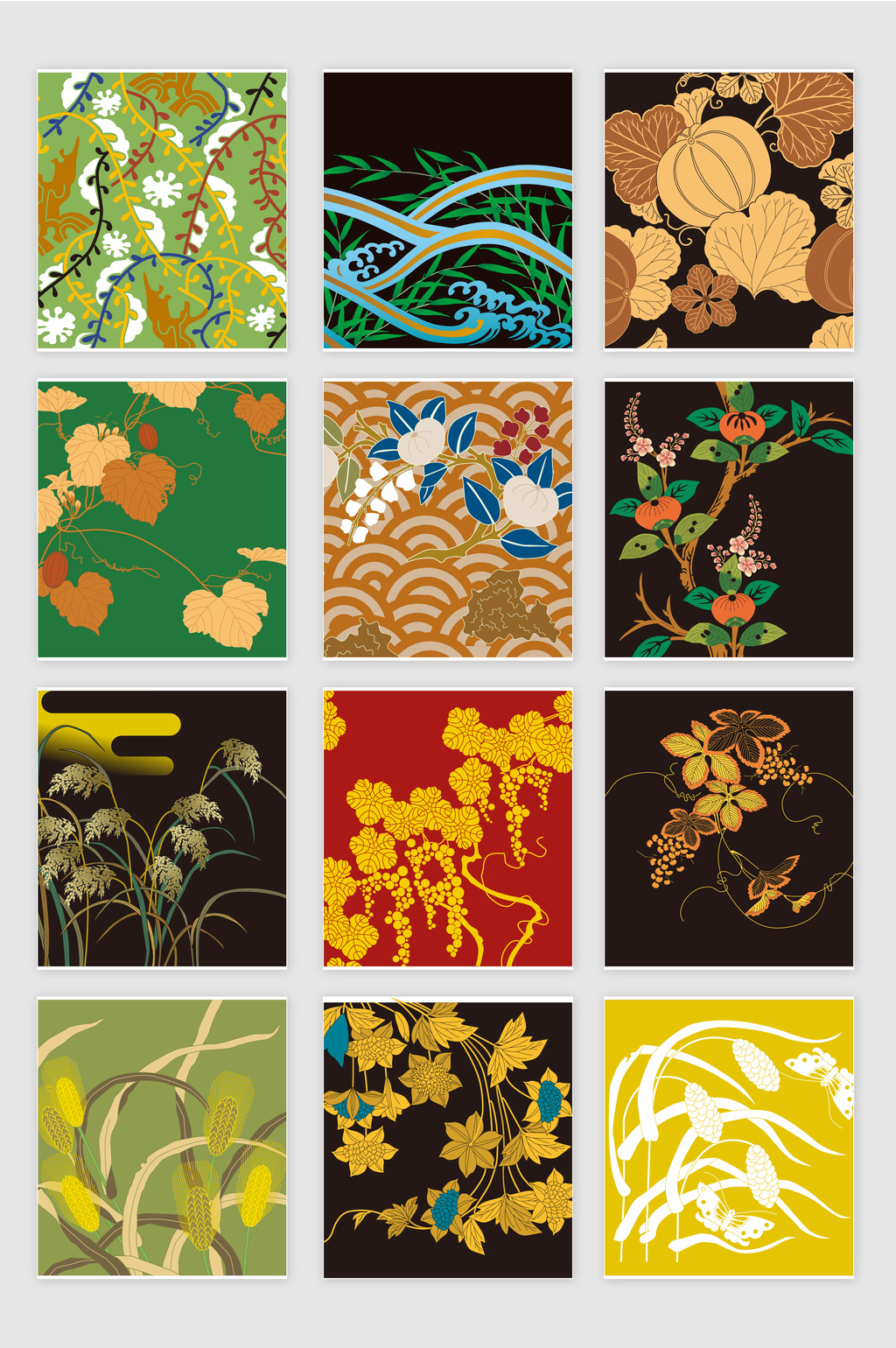 矢量日本古典装饰花卉图案