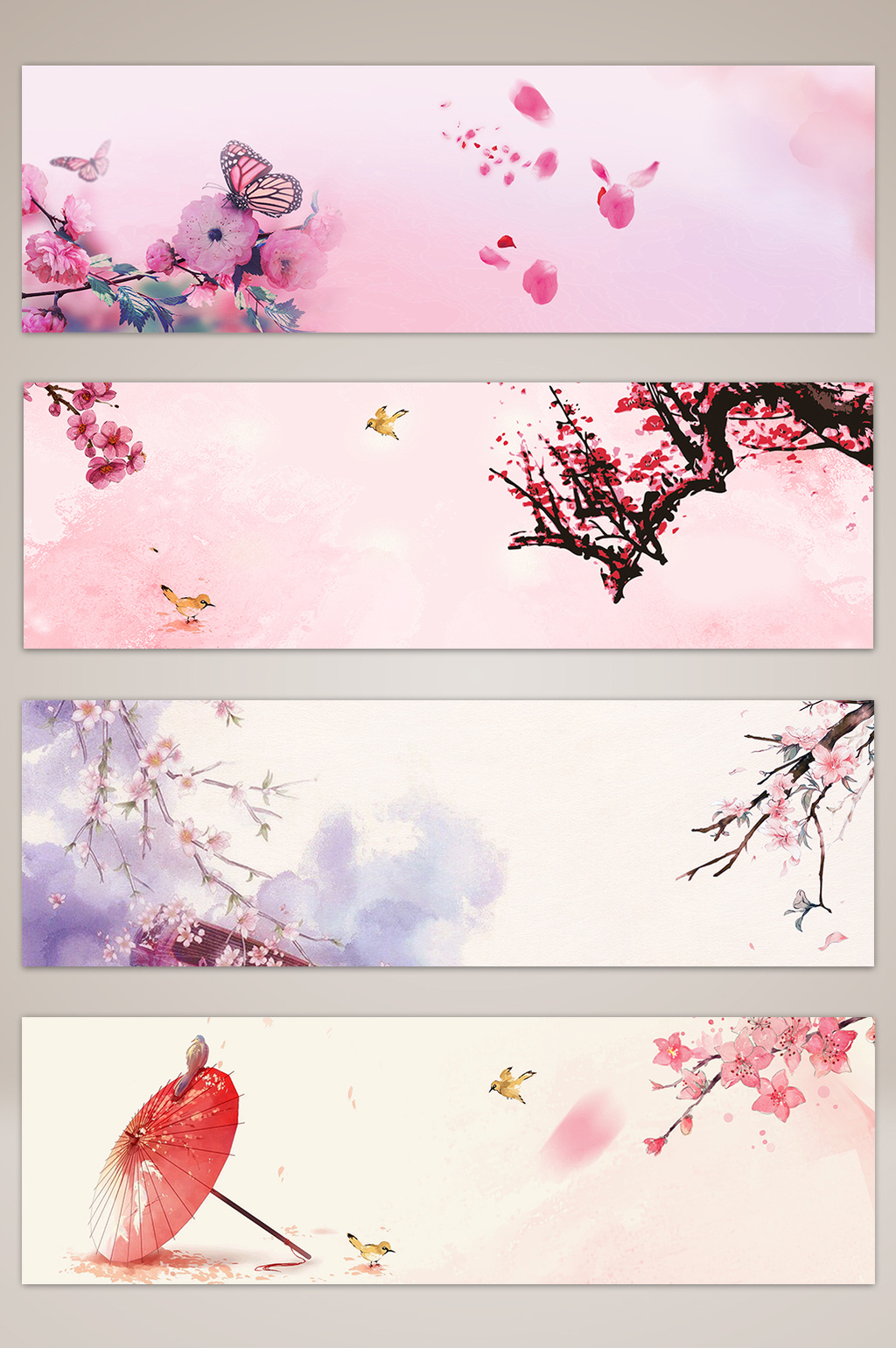 包图网提供精美好看的粉色花鸟复古风海报banner背景素材免费下载,本