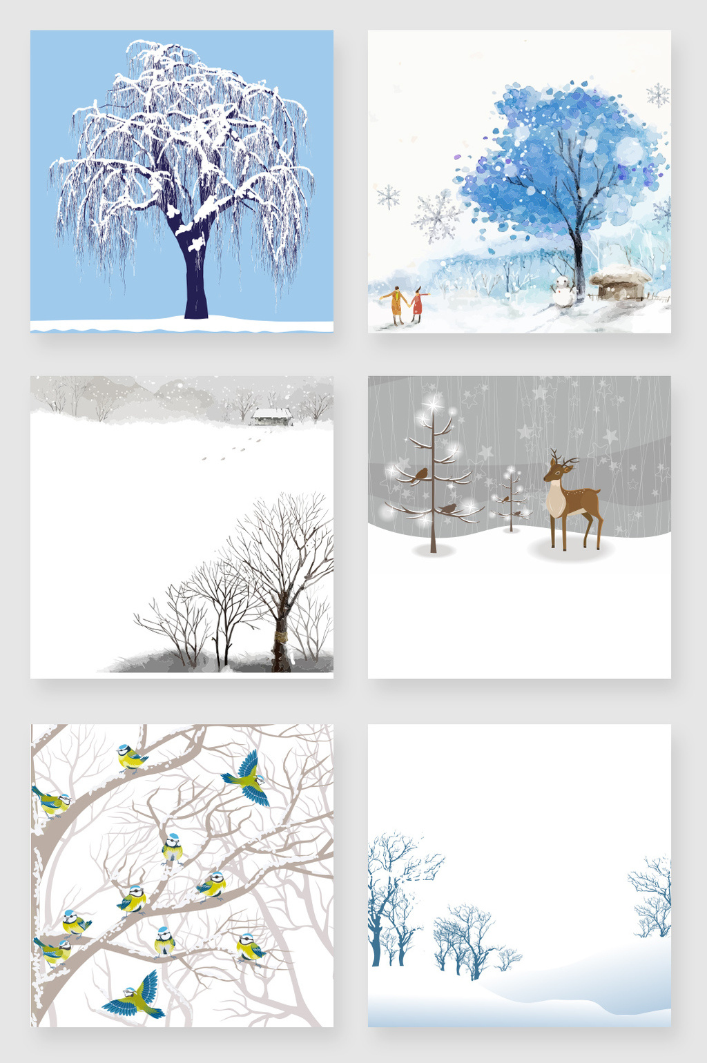 寒冷冬天雪景树枝树木装饰矢量素材