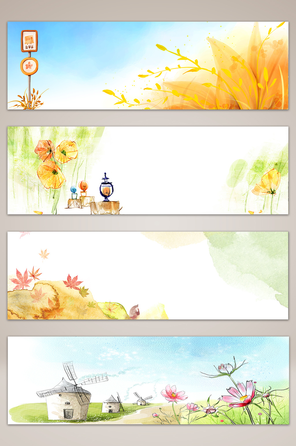 简约水彩手绘banne海报背景