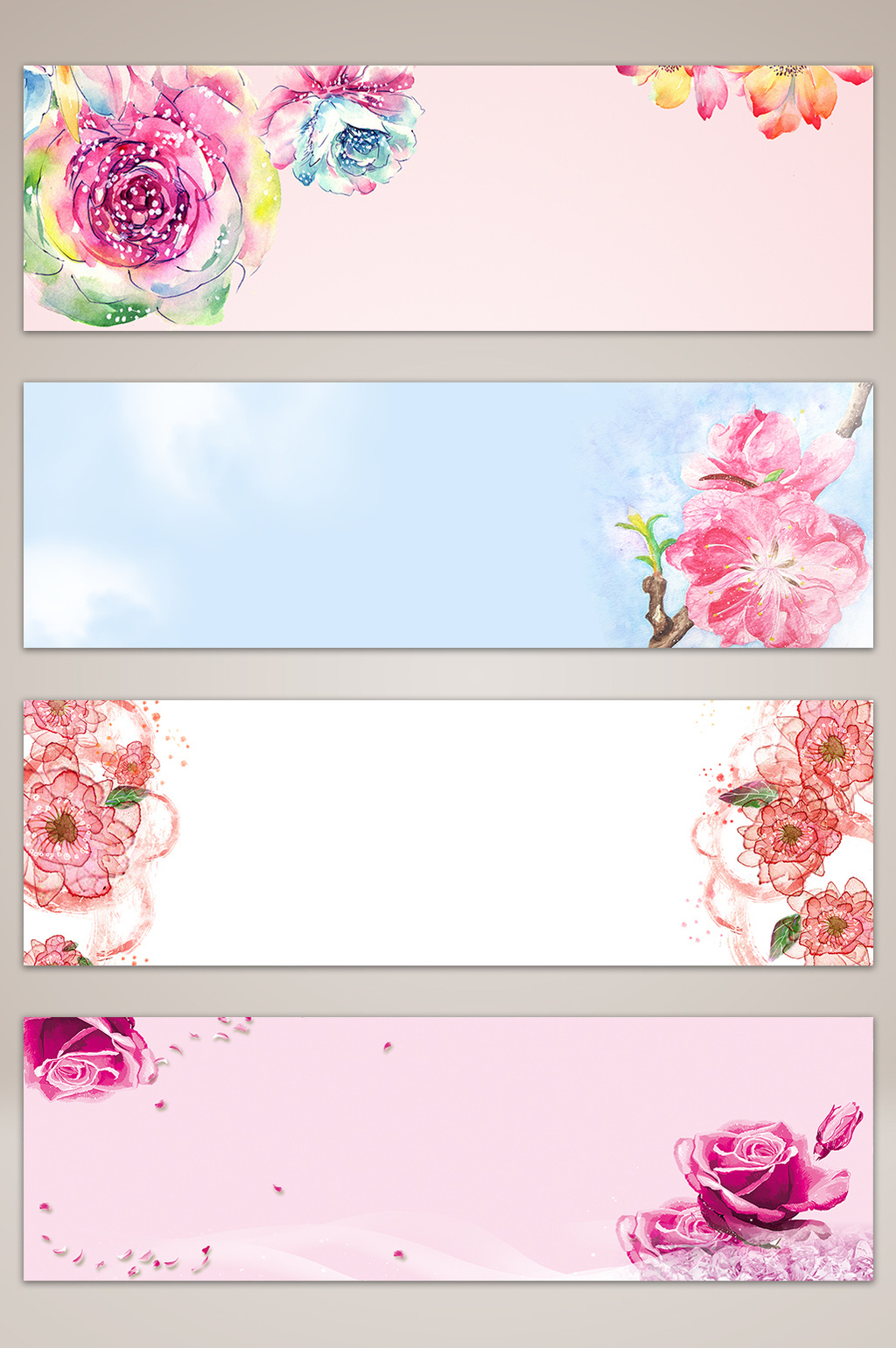 手绘春季花朵banner海报背景模板下载_1920x600像素_【包图网】