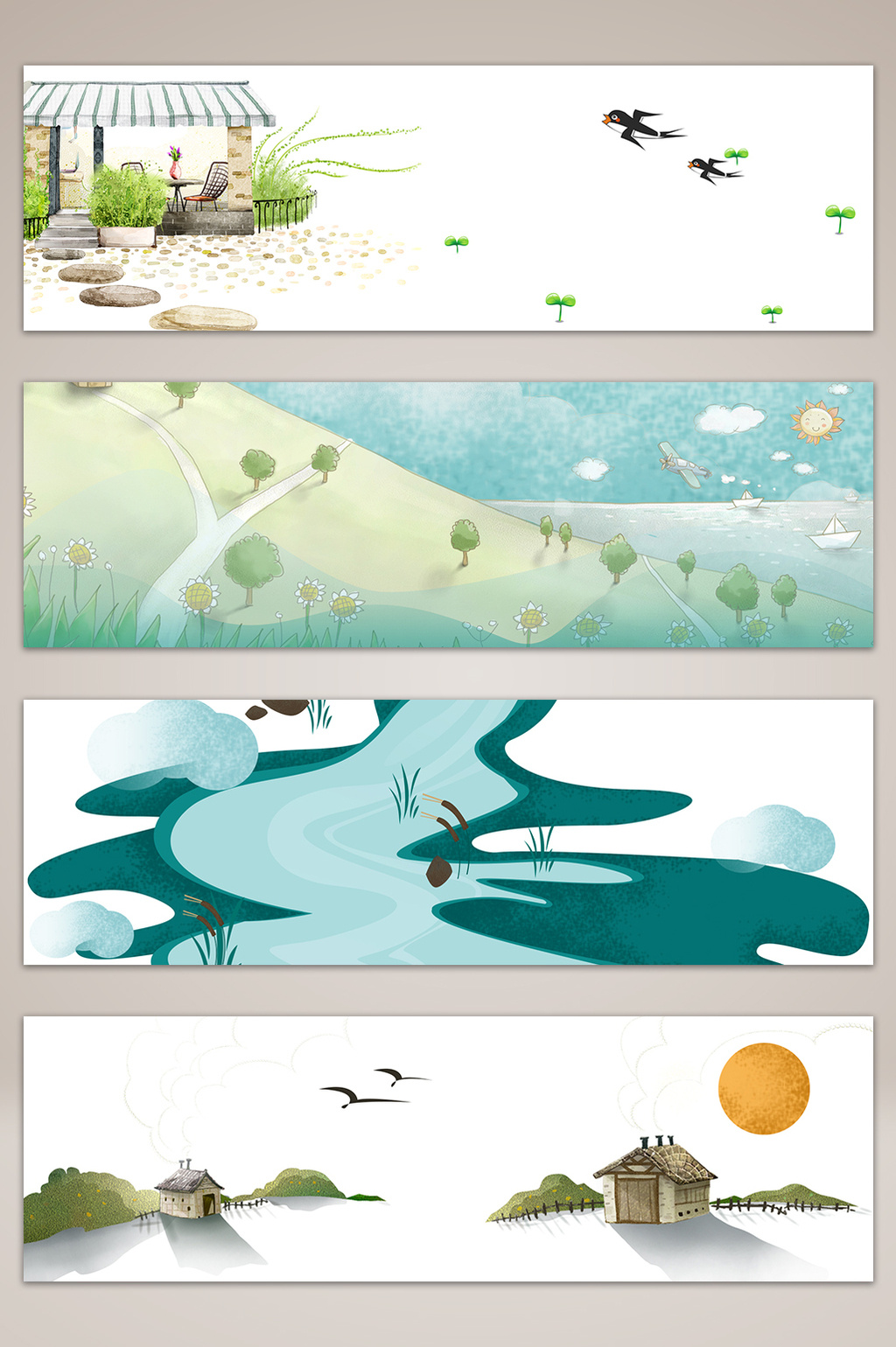 简约踏青清新极简banner海报背景