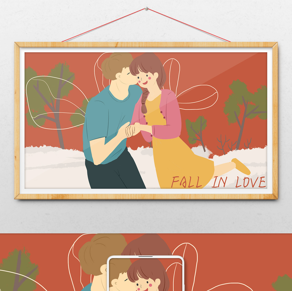 红色情侣爱情男女情人节插画