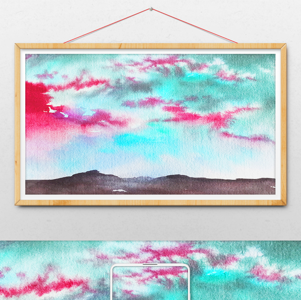 蓝色天空夏日云朵水彩手绘背景素材