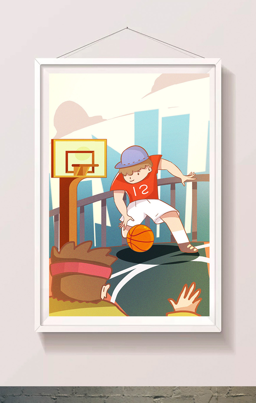 卡通风格儿童节运动打篮球锻炼身体漫画插画