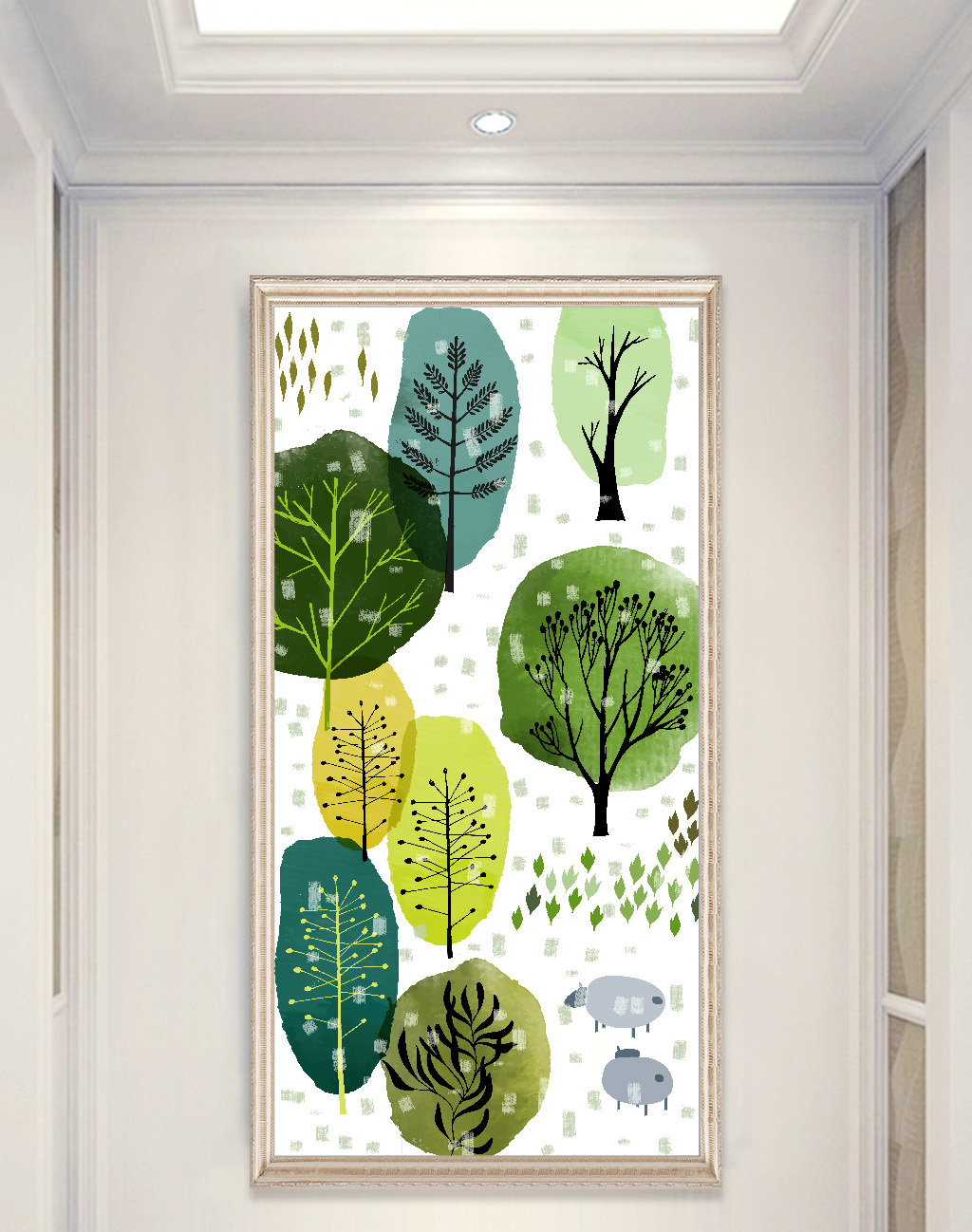 北欧现代手绘植物玄关画走廊挂画装饰画