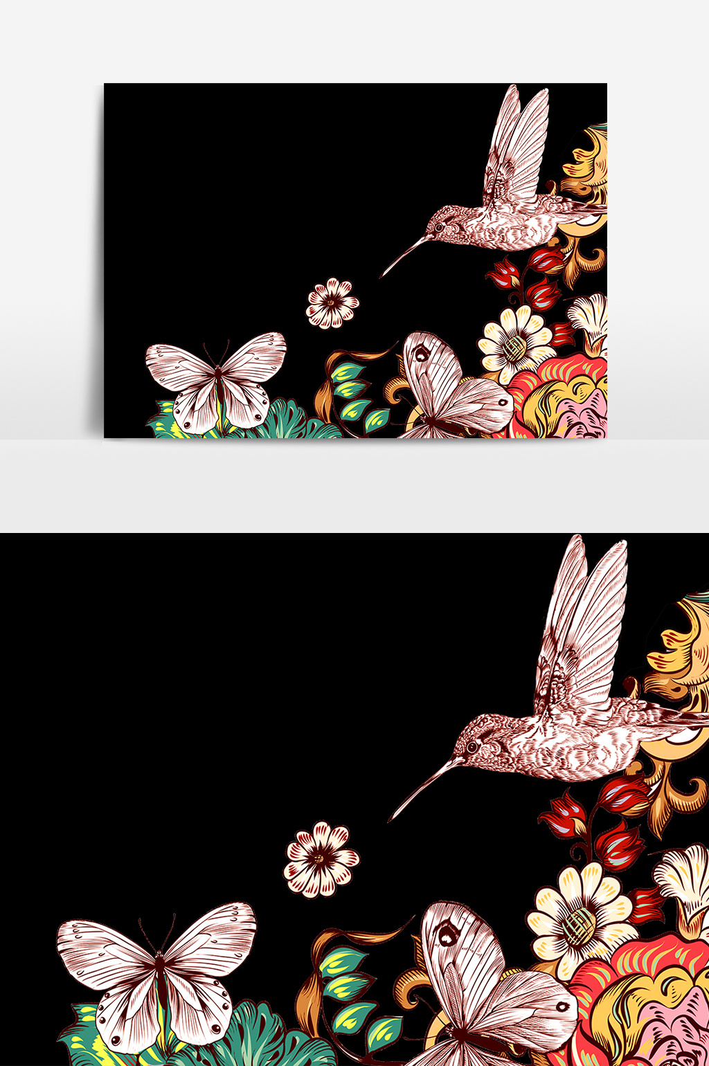 精美田园风花卉蝴蝶飞鸟元素素材下载_【包图网】