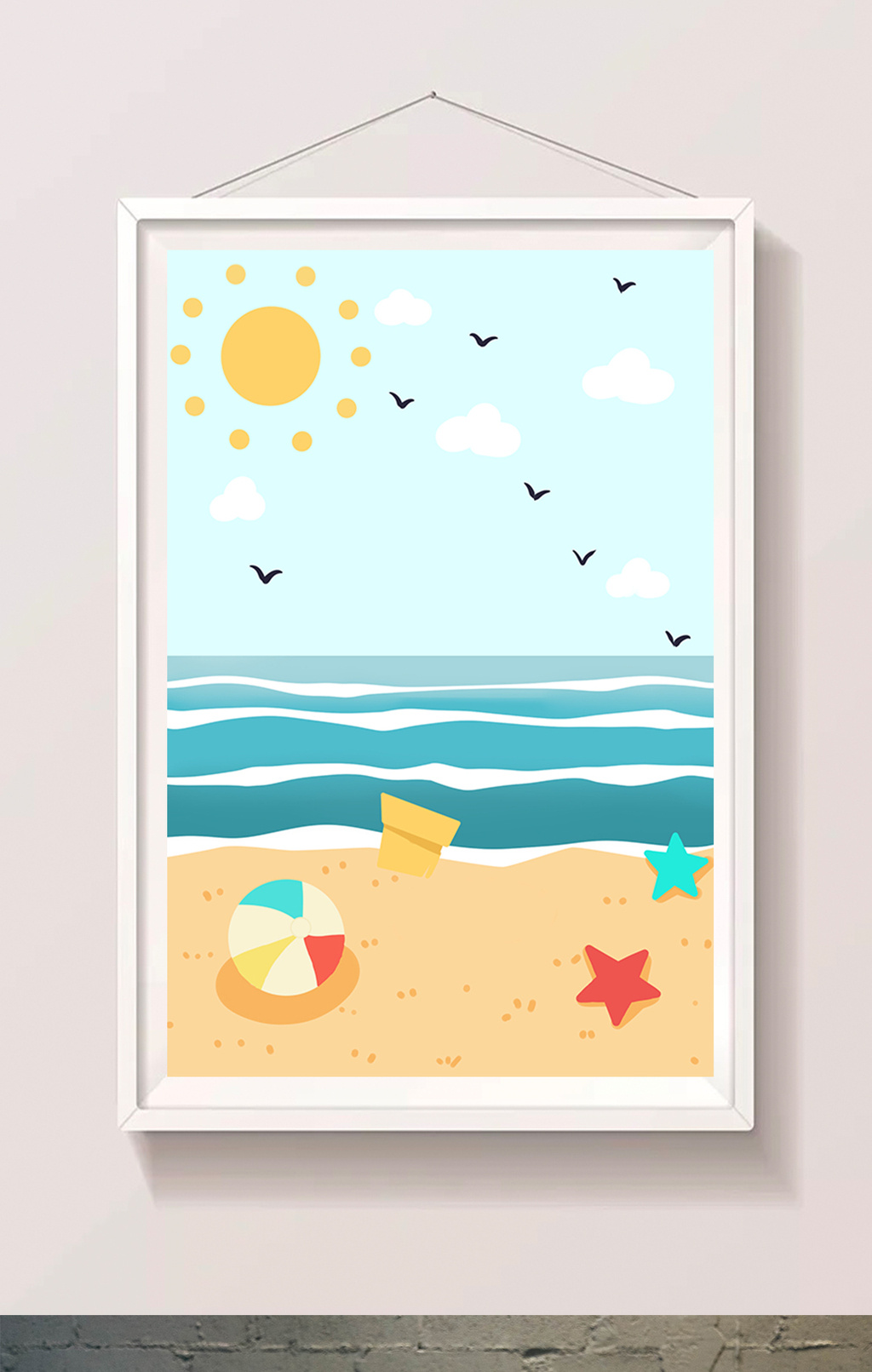 卡通手绘沙滩海边插画