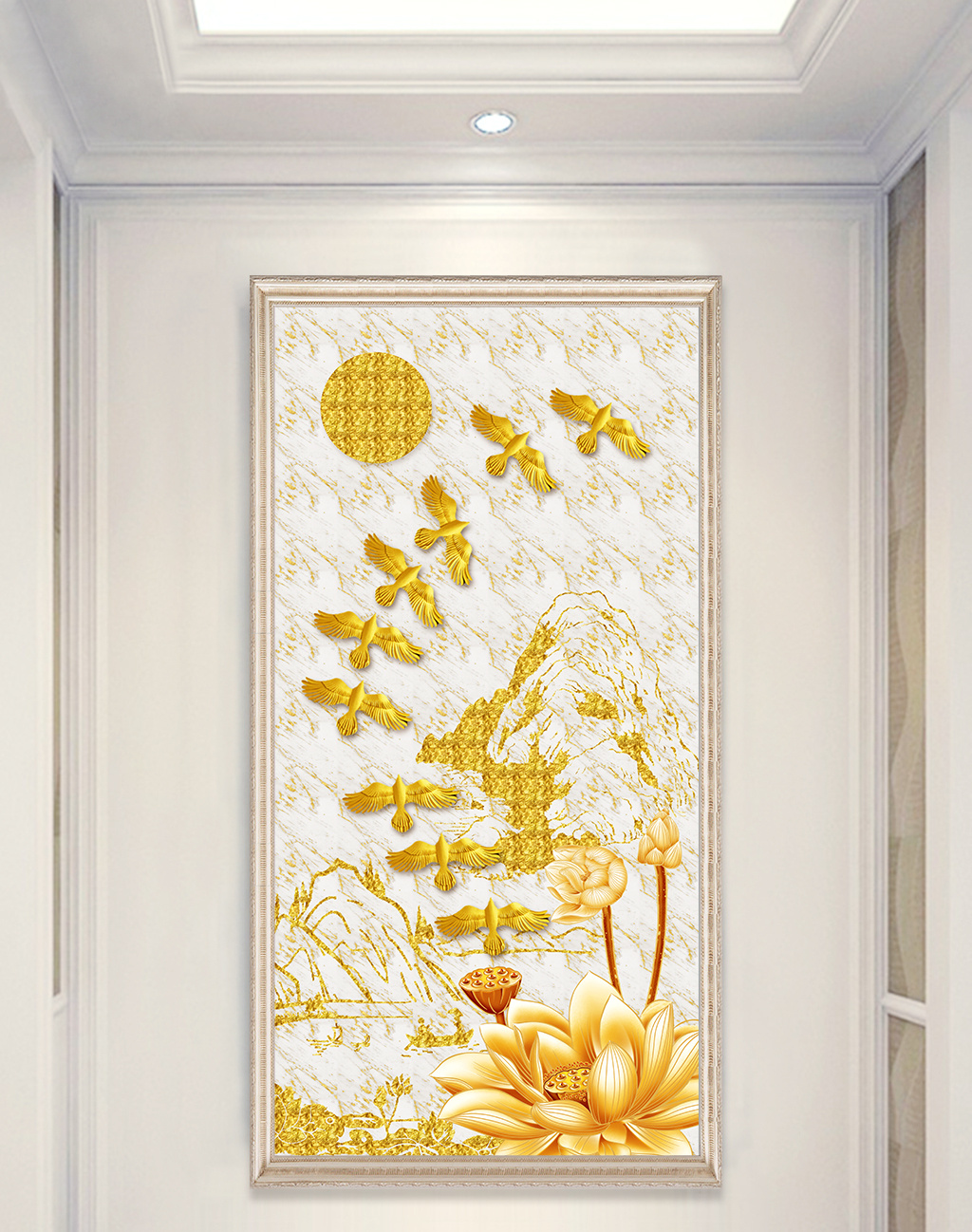 现代简约浮雕立体荷花抽象玄关
