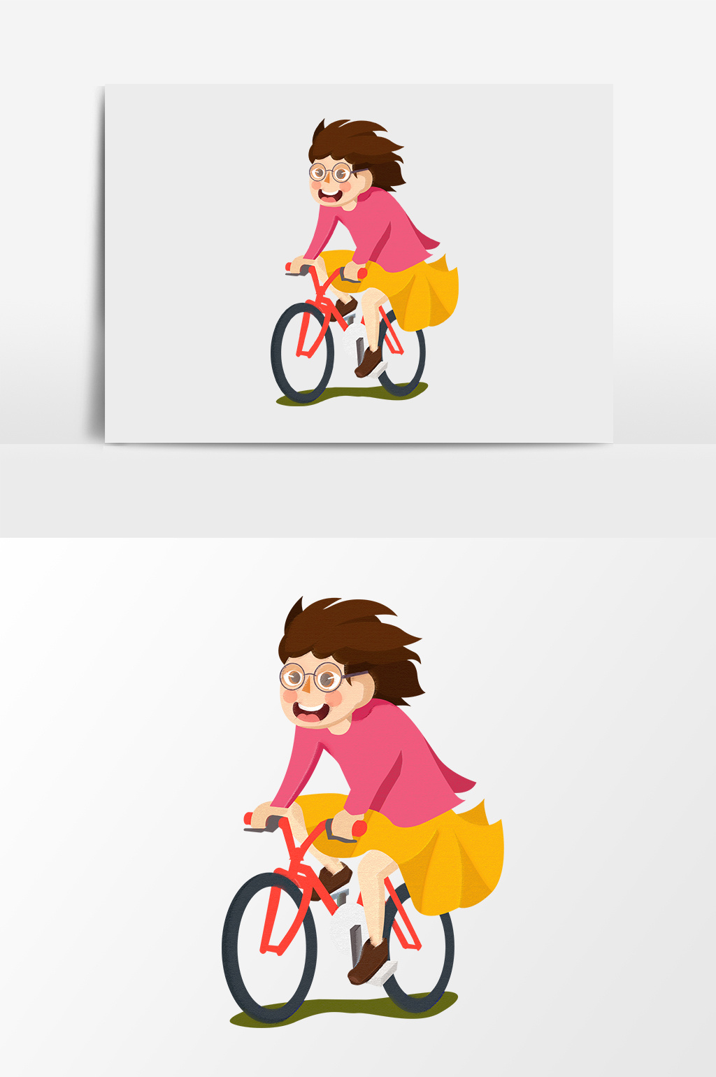 卡通漫画骑自行车女孩