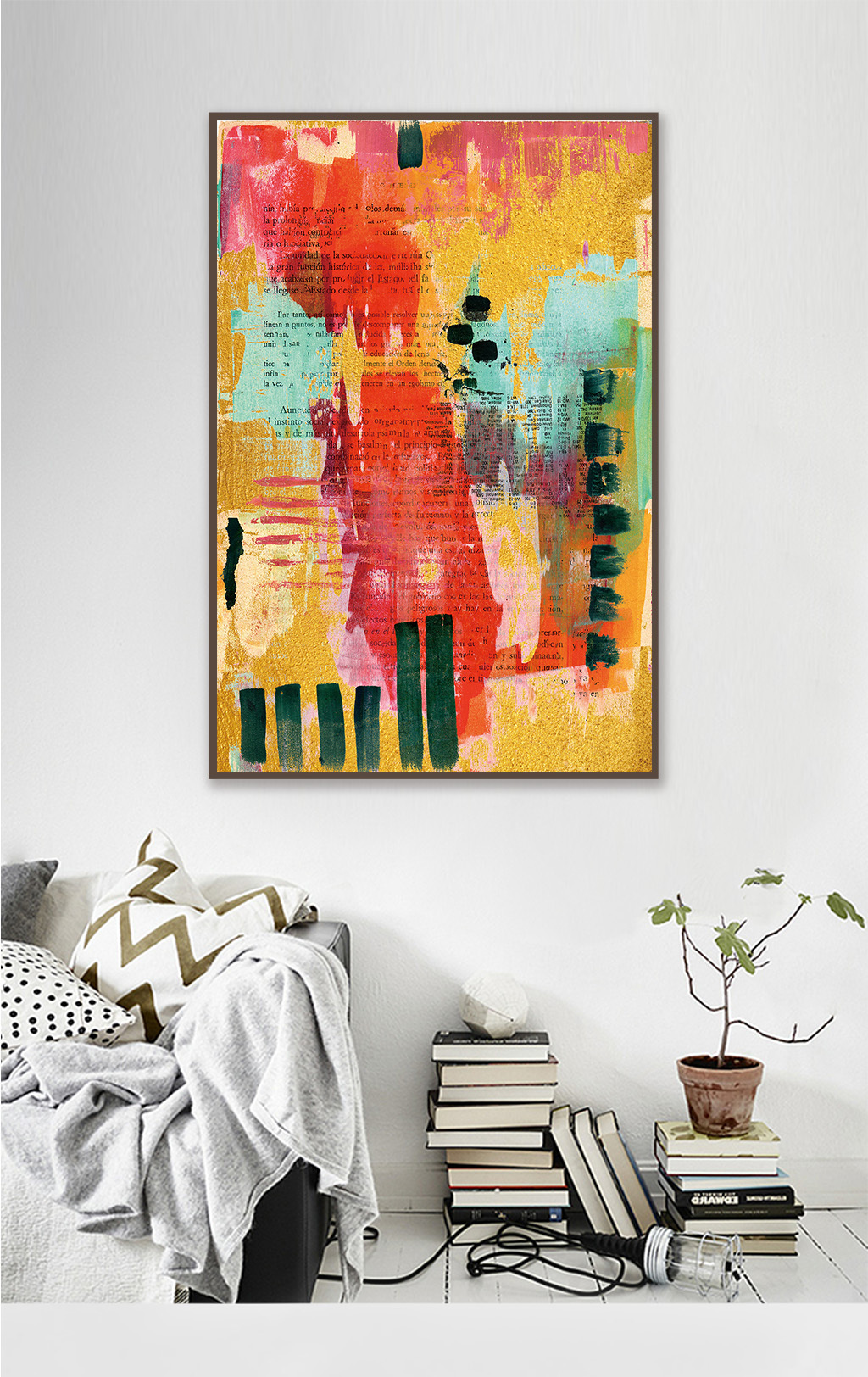 新中式北欧现代铂金红绿抽象艺术笔触装饰画