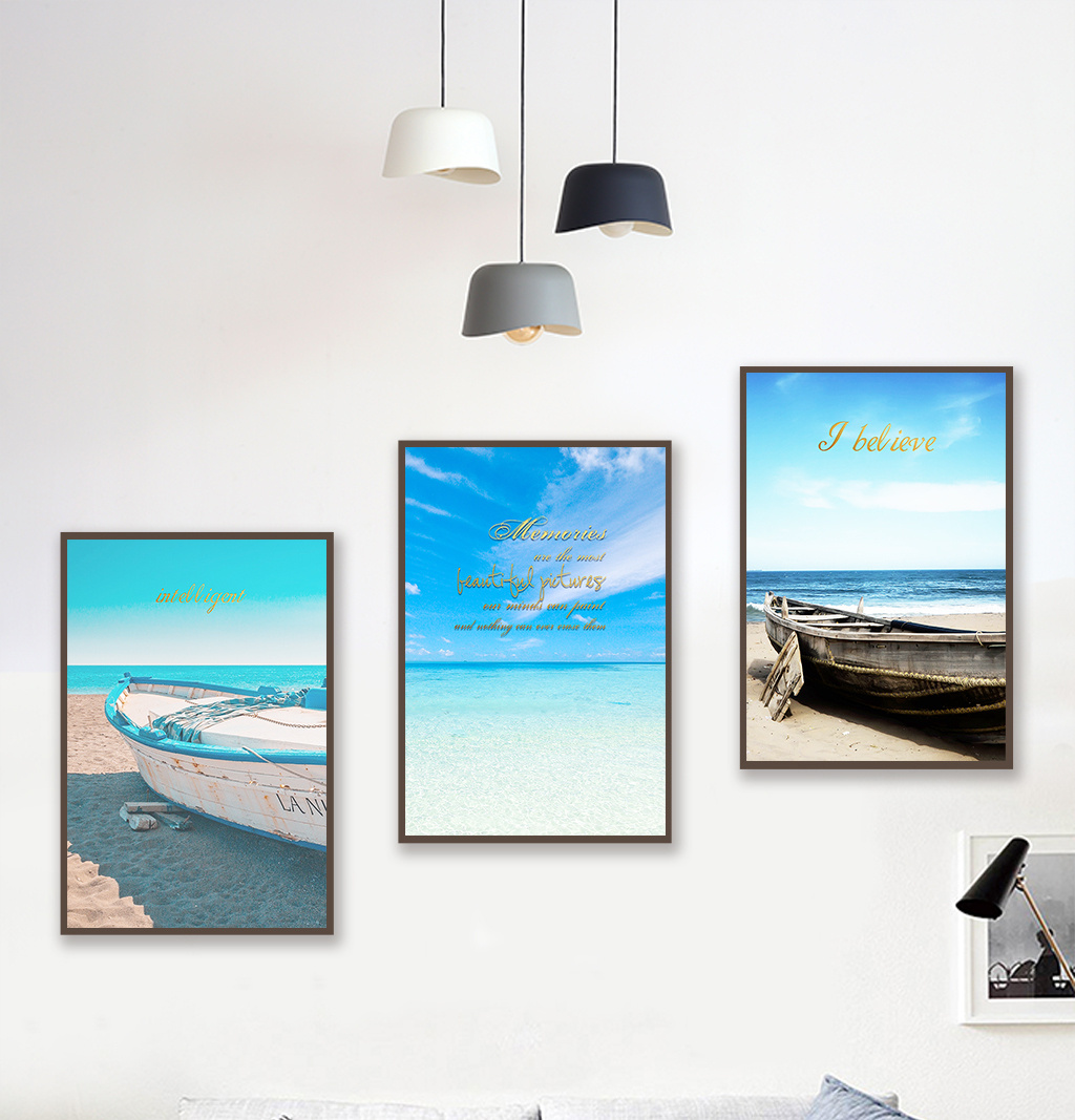 地中海风格唯美蓝色海景沙滩装饰画