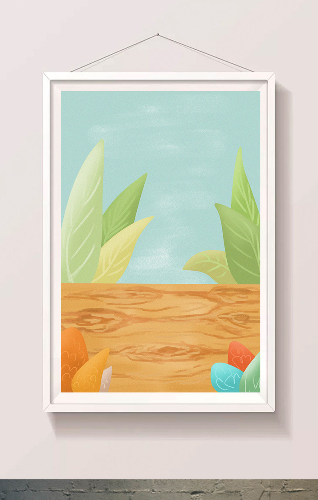 小清新木书桌北欧风格手绘插画海报背景素材