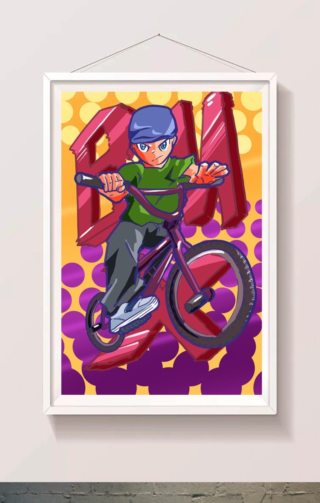 街头涂鸦卡通极限运动bmx特技车插画