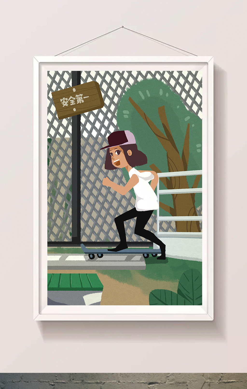 卡通暑假假期大暑小暑滑板玩耍公园女孩潮流模板免费下载 _插画图片