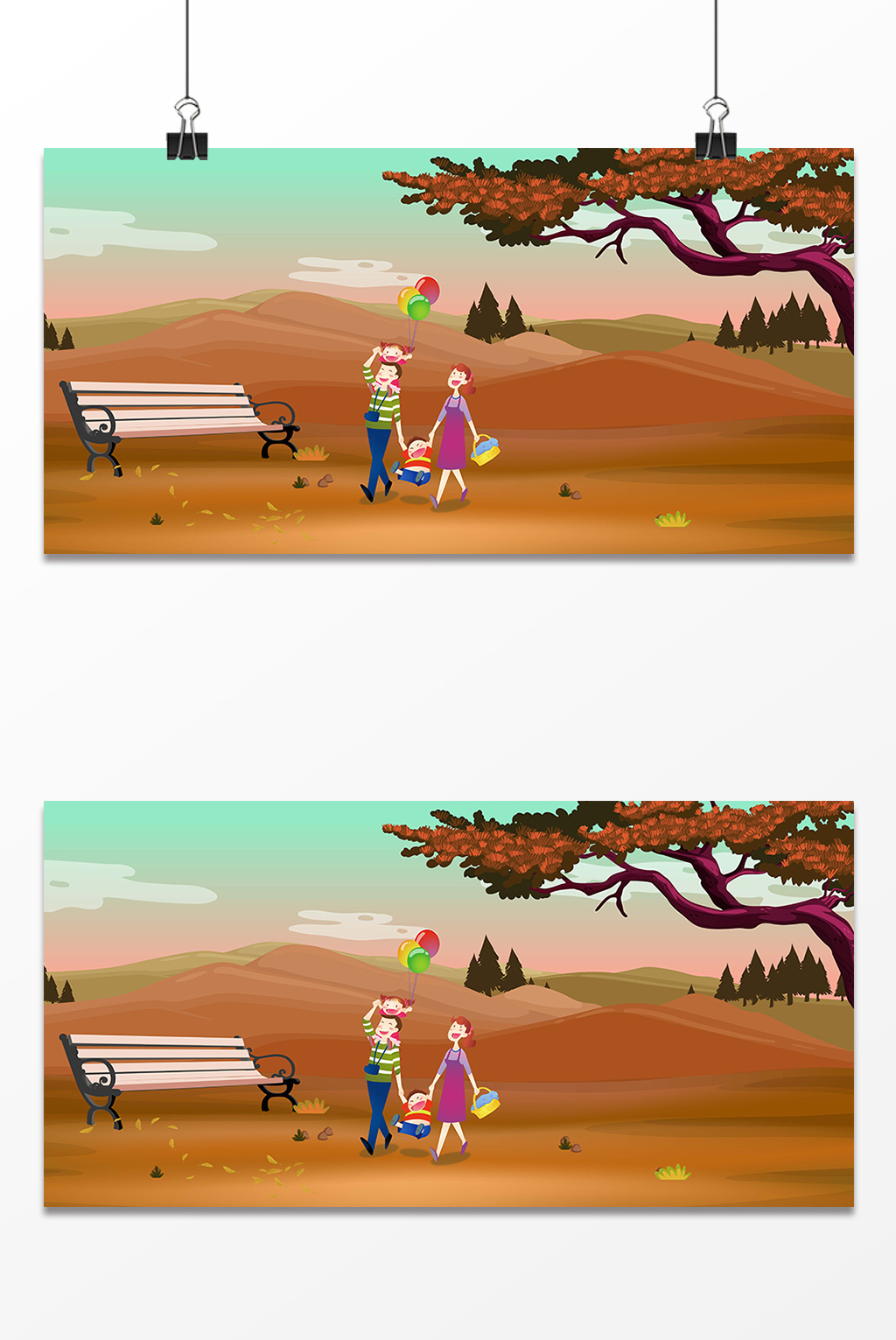 散步人物设计背景图