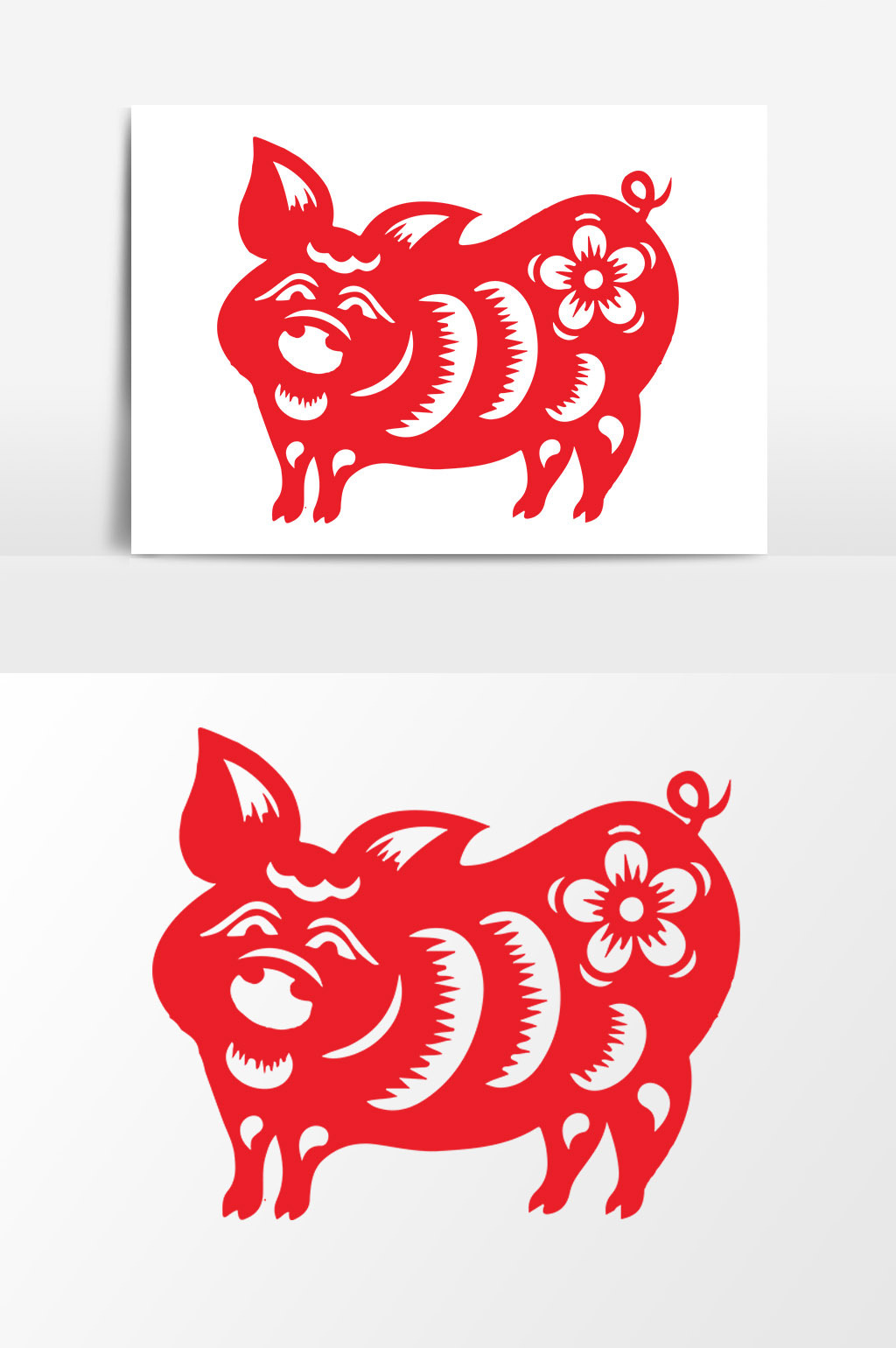 中国红色剪纸窗花笑猪矢量元素图片