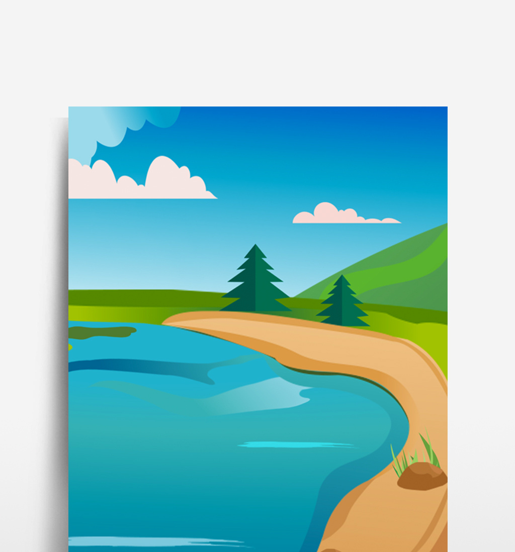 包图网提供精美好看的扁平风湖面绿地背景素材免费下载,本次作品主题