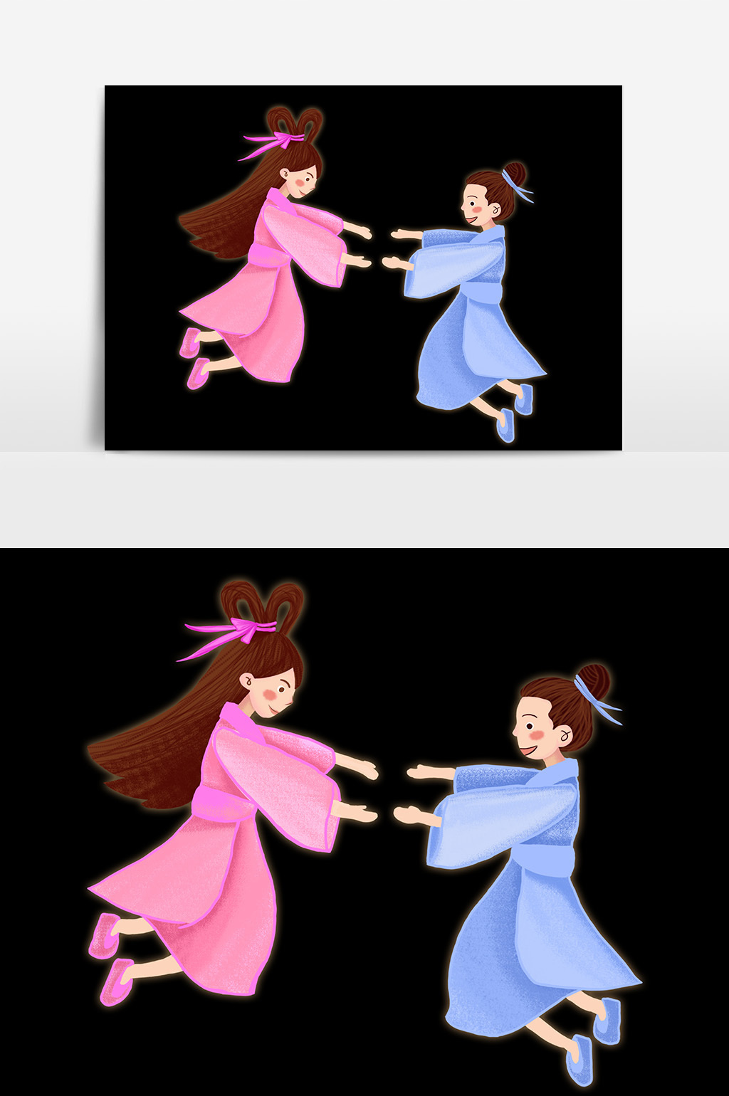 卡通古代情侣插画