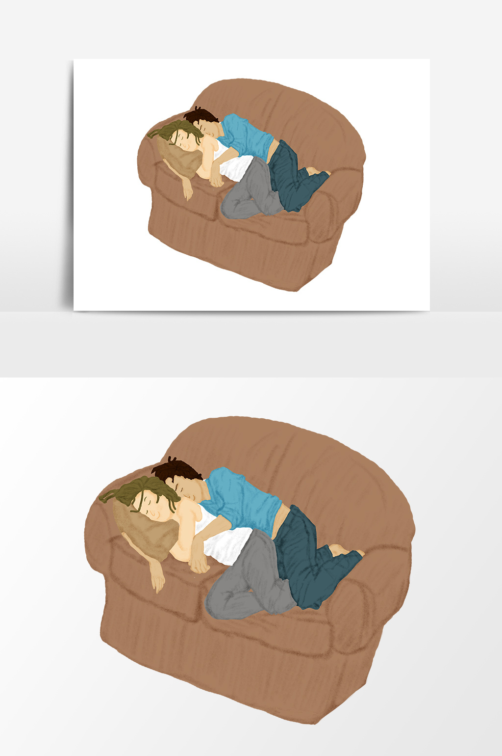 手绘卡通清新七夕情人节沙发上的情侣元素