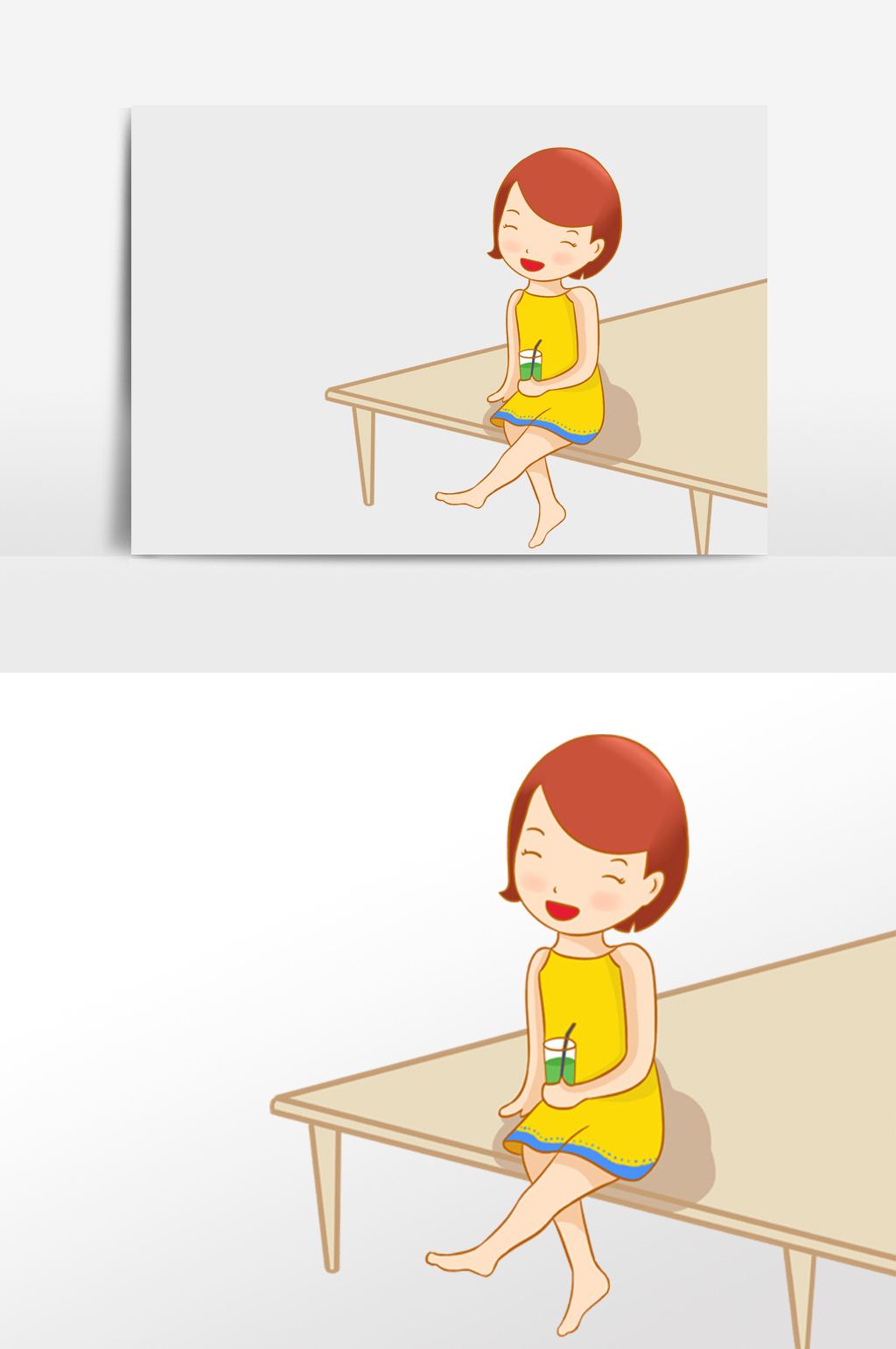 悠闲的女孩手绘插画