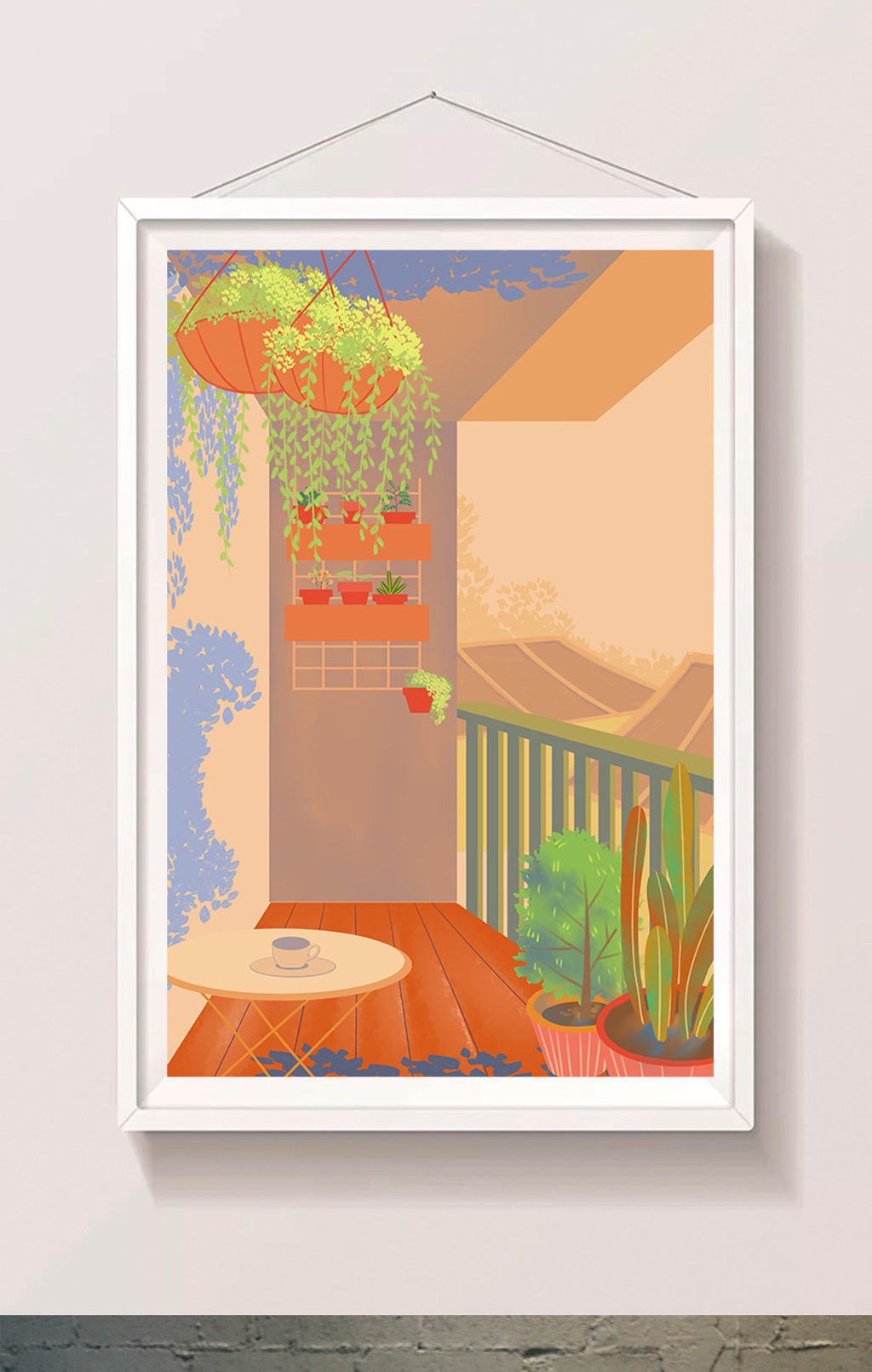 阳台环境插画设计素材免费下载,本次作品主题是插画,使用场景是背景