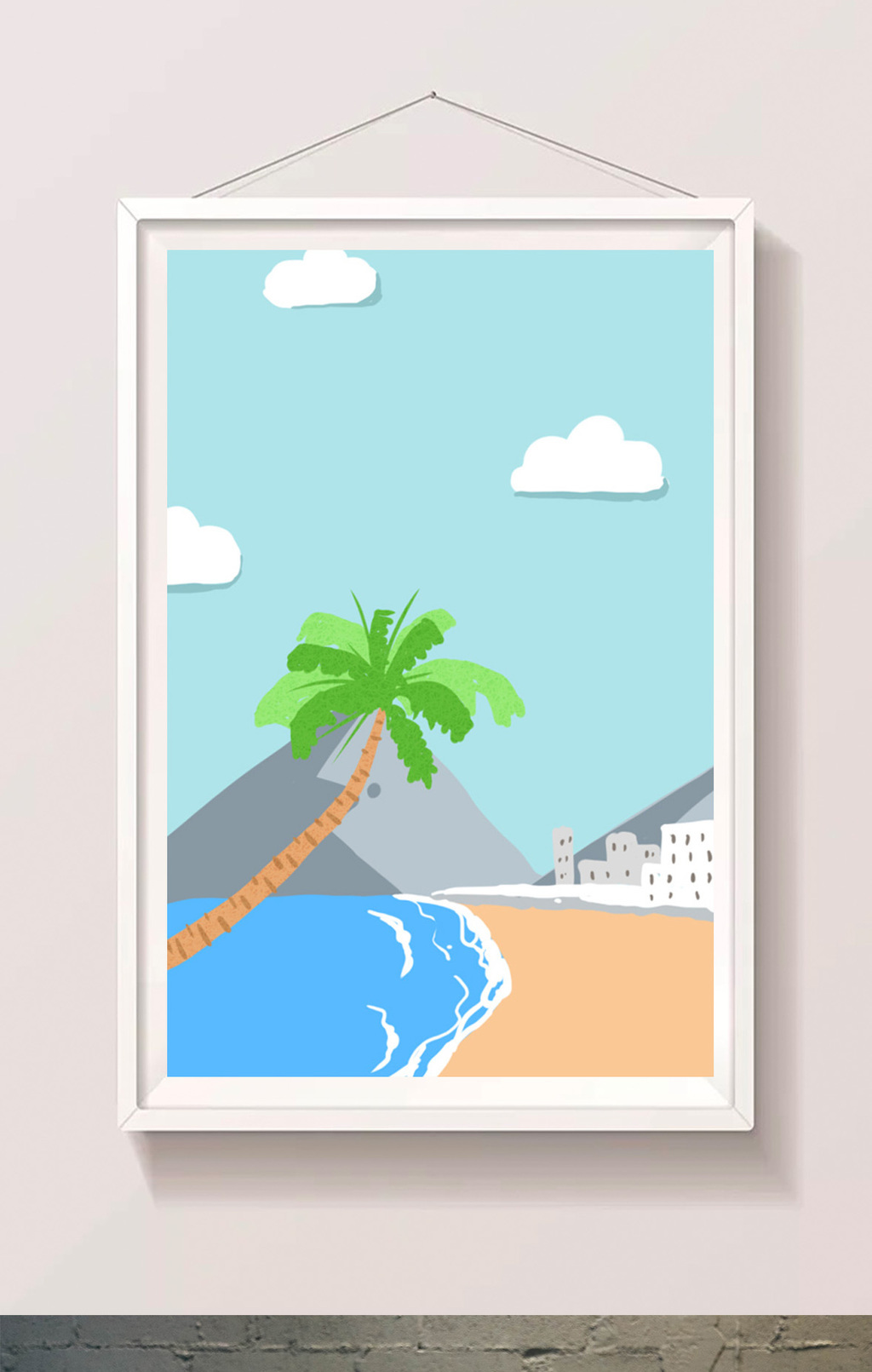 唯美平面沙滩手绘插画背景