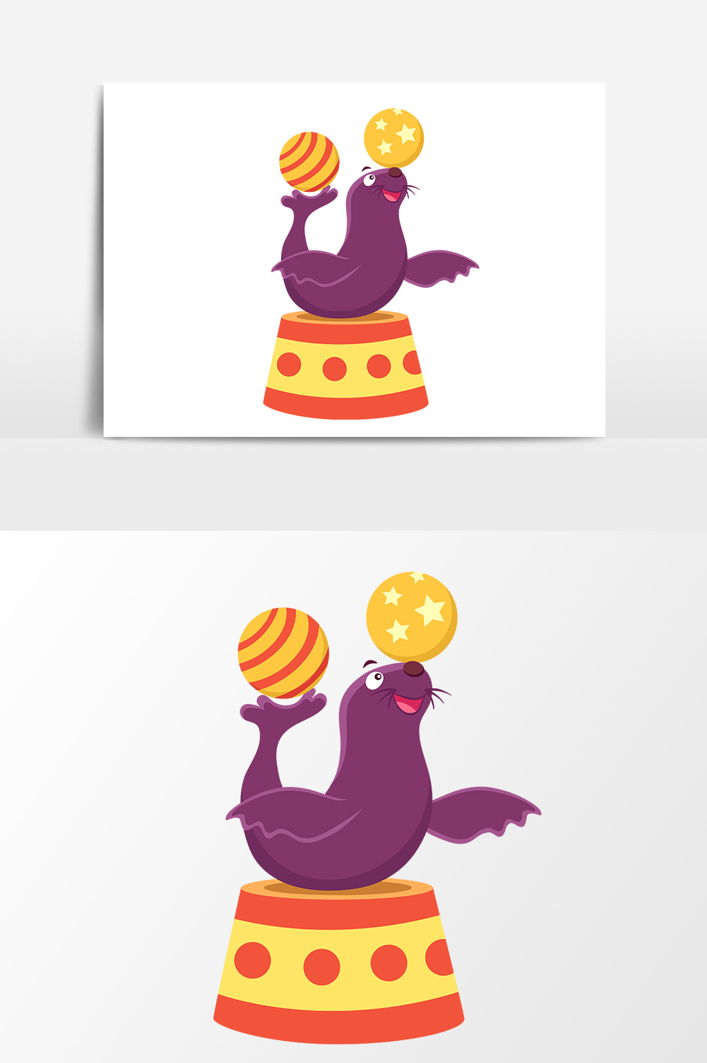 海洋世界海狮表演卡通手绘矢量元素