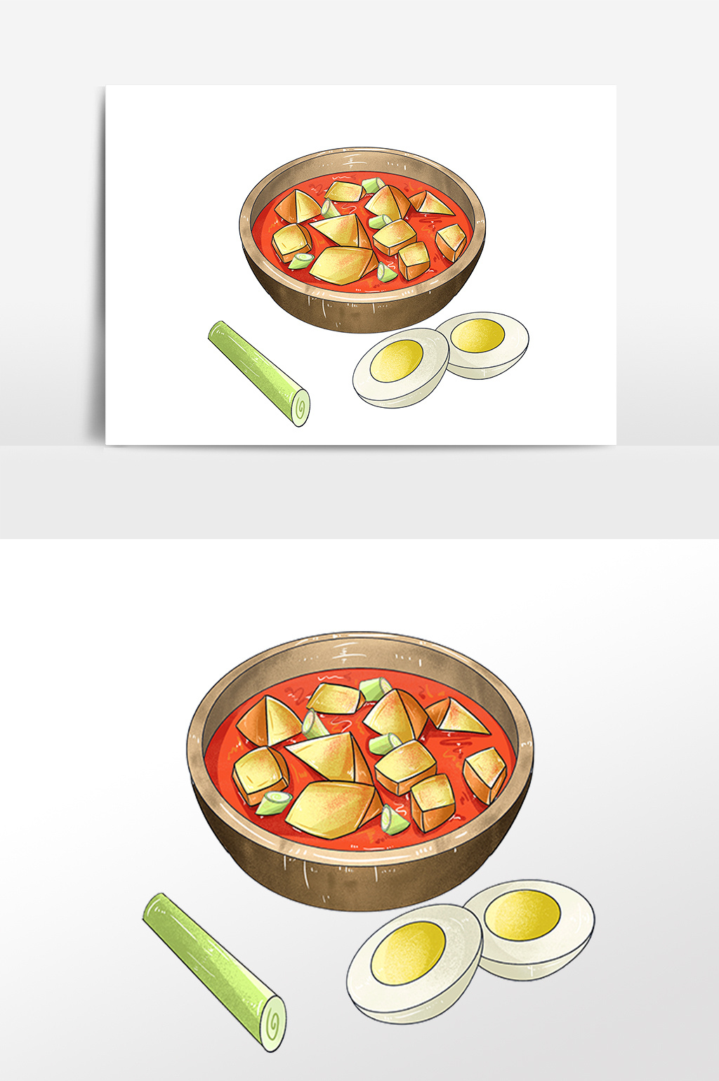 手绘美食豆腐鸡蛋插画素材