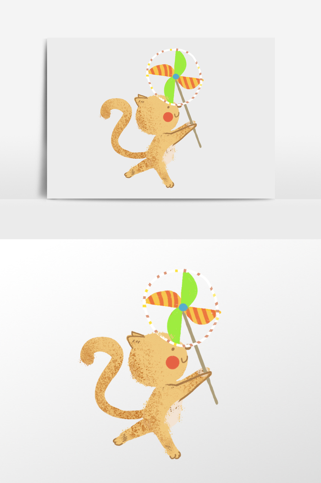 玩风车的动物插画元素