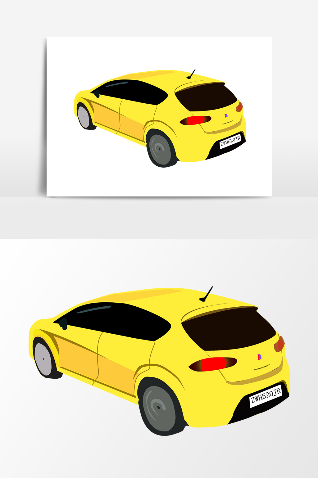 手绘卡通黄色小汽车跑车设计矢量素材