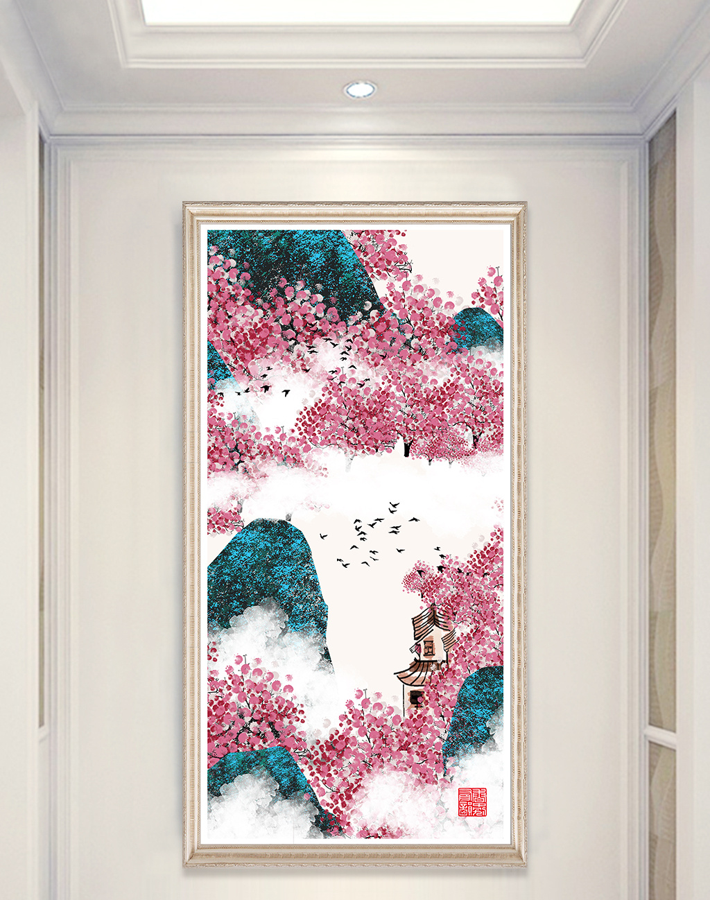 文艺中国风水墨淡彩风景玄关创意装饰画