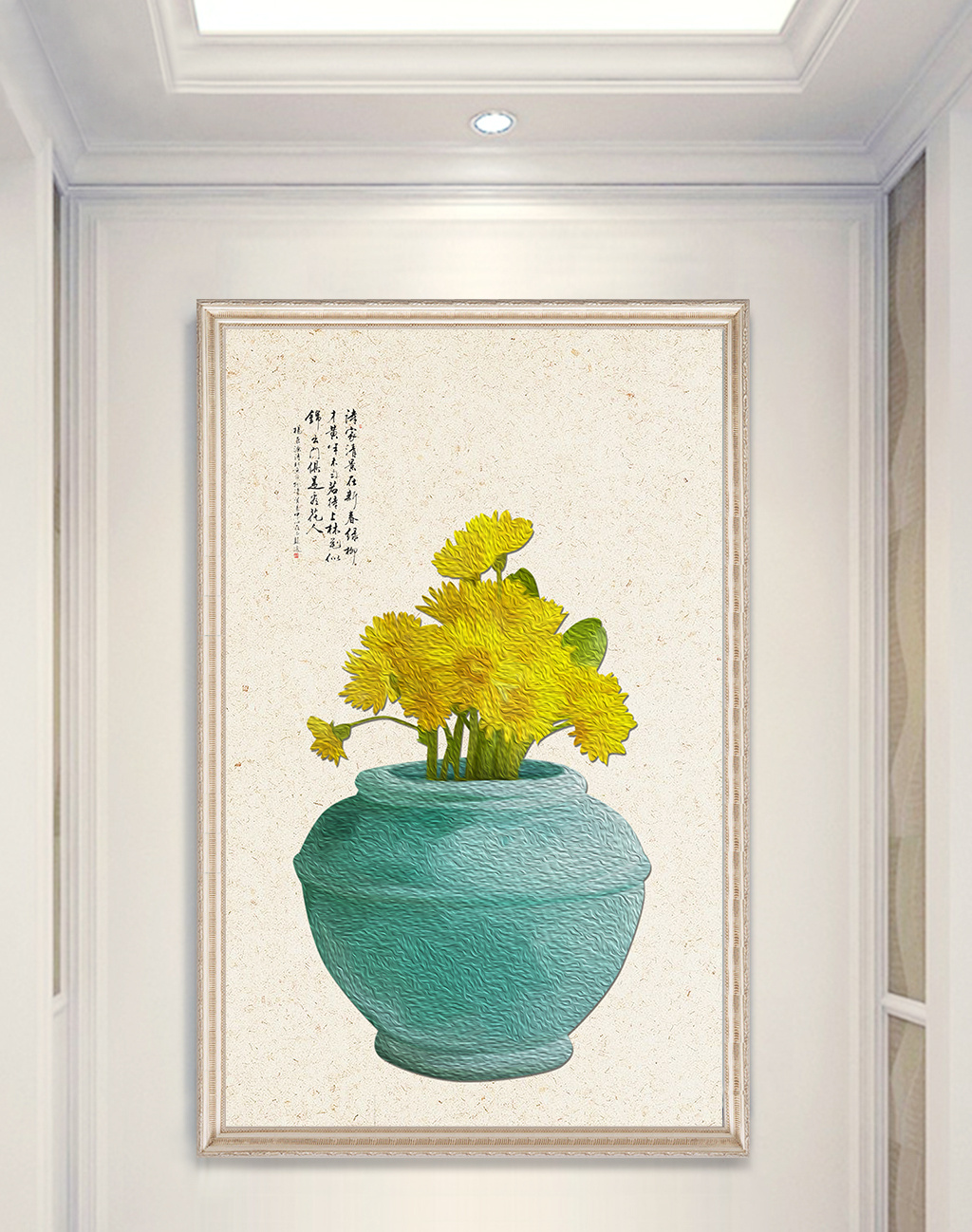 现代新中式花卉花瓶手绘玄关装饰画