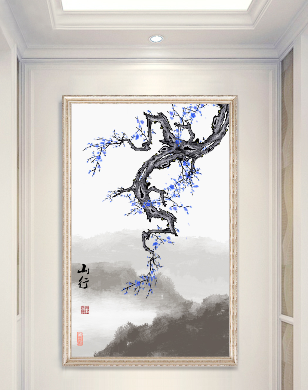 新中式喜鹊梅花手绘工笔花鸟山水玄关装饰画