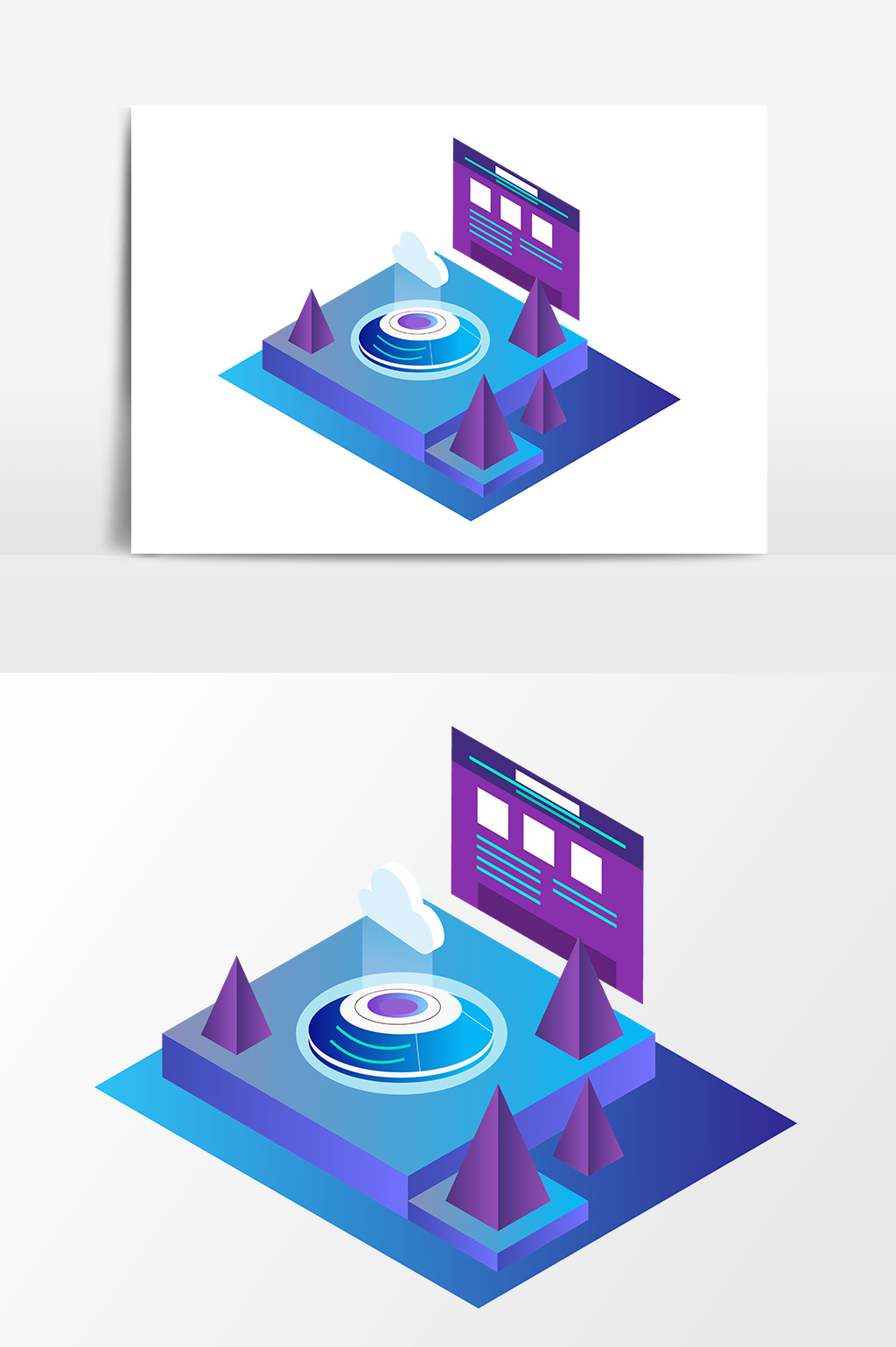 手绘2.5d立体电子信息时代矢量插画素材