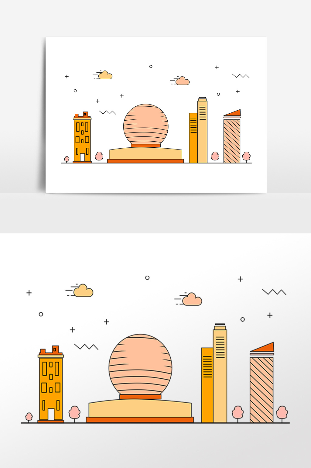 手绘著名建筑大连插画素材