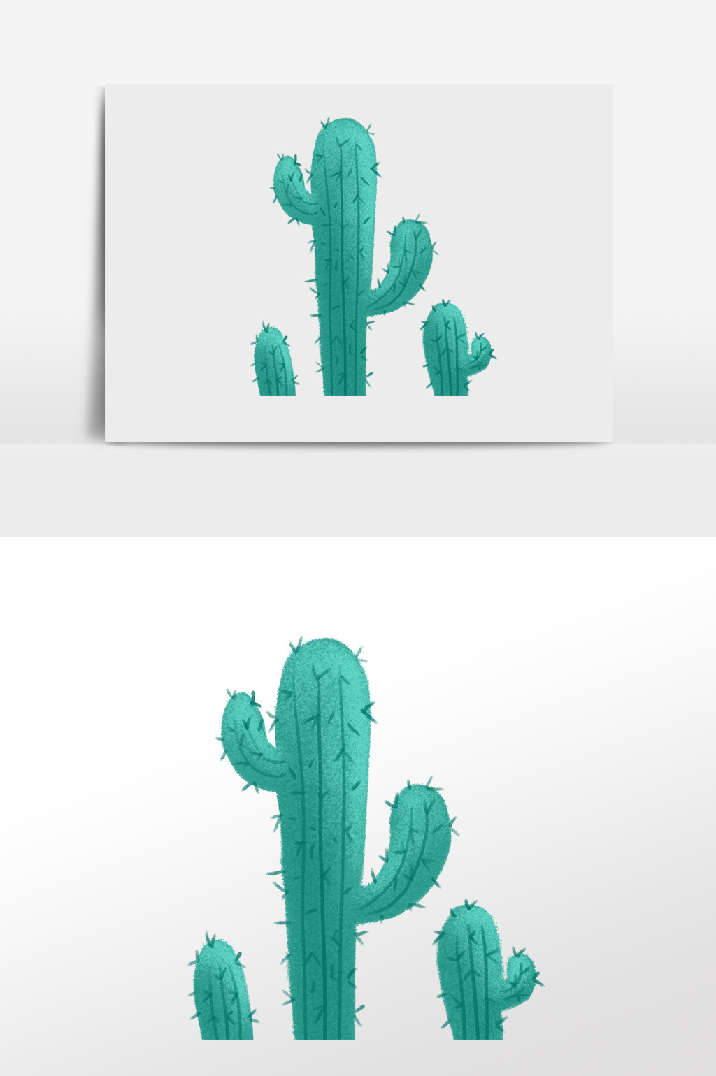 绿色手绘仙人掌插画元素免扣