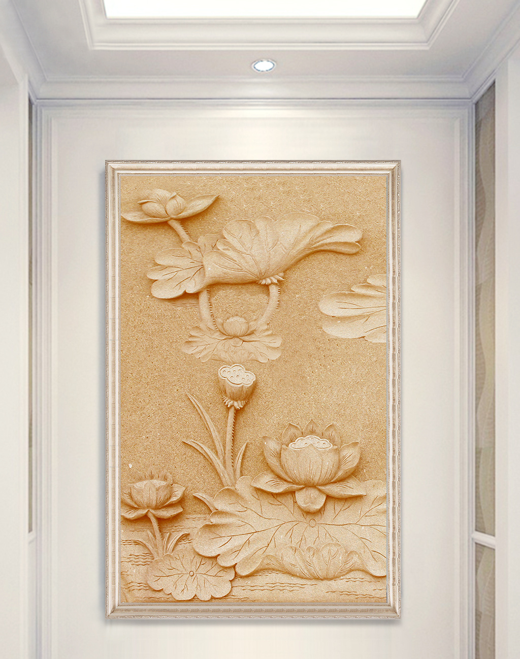 中式油画浮雕荷花 玄关画模板免费下载 _装饰装修图片设计素材_【包