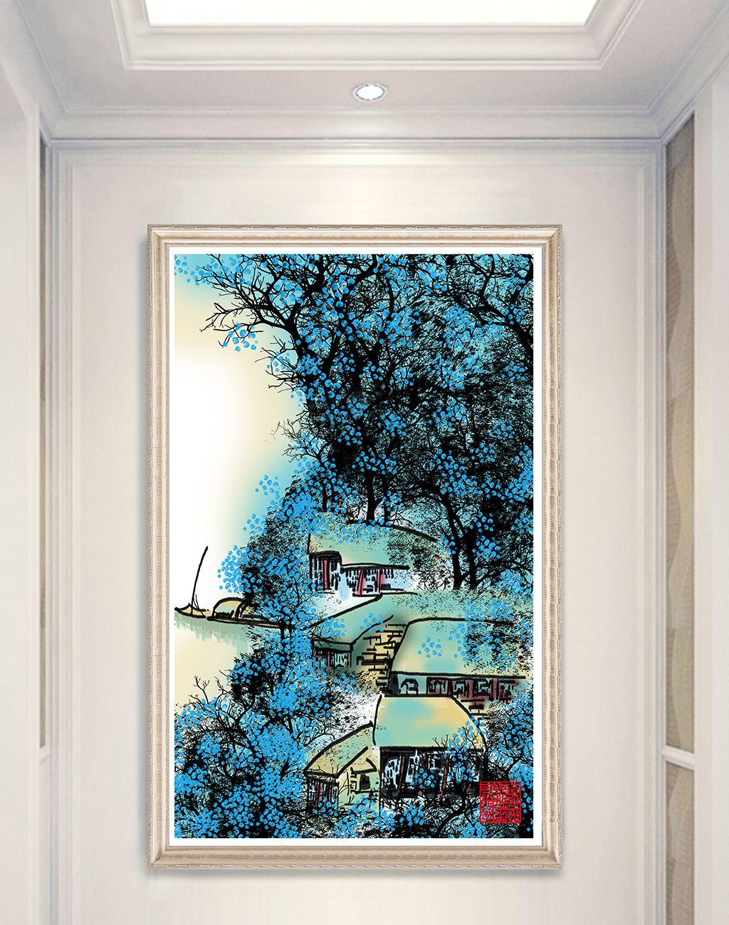 文艺中国风淡彩水墨风景玄关装饰画