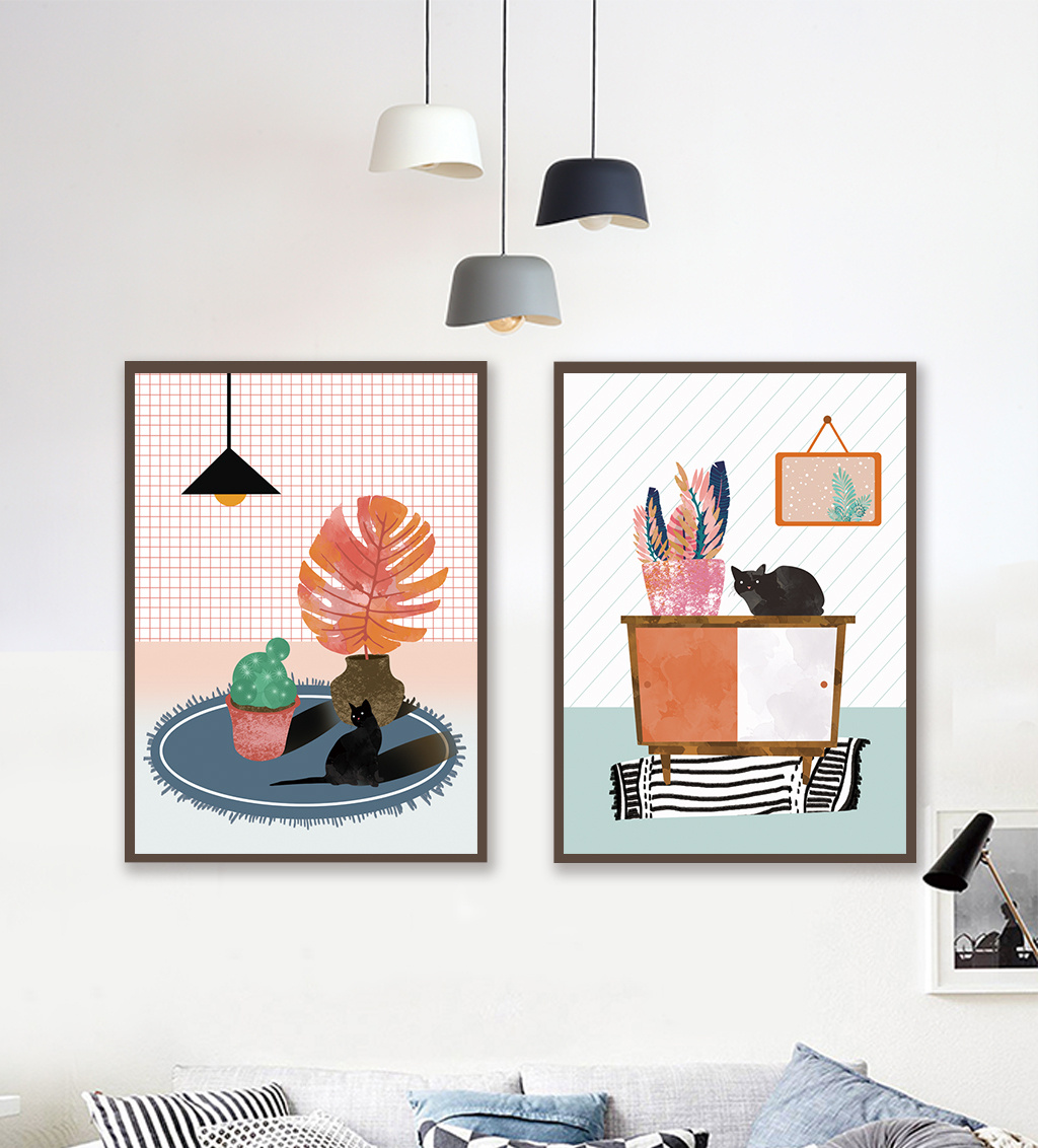 文艺小清新卡通儿童房咖啡馆装饰画