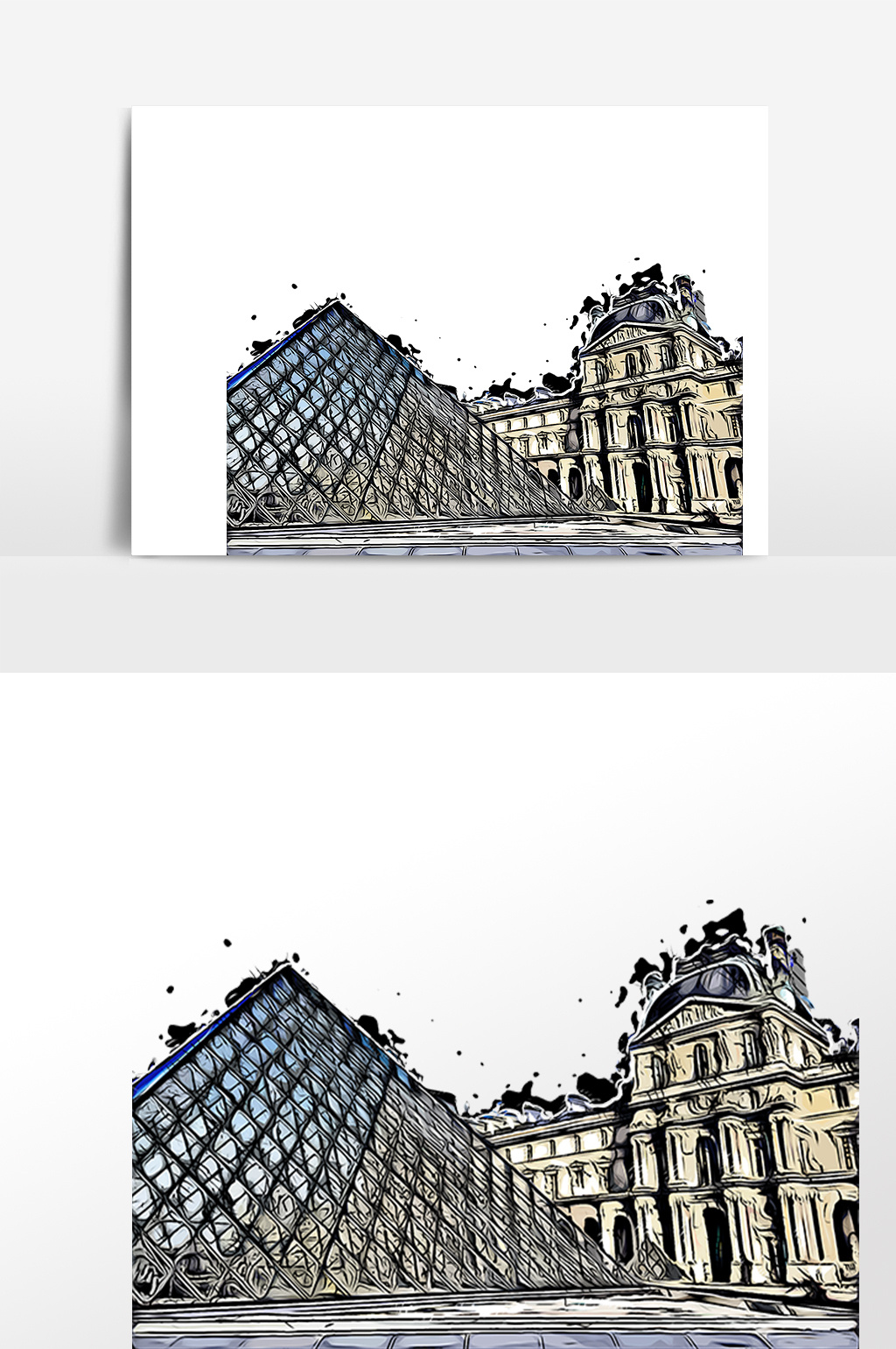 建筑旅游景点卢浮宫插画素材
