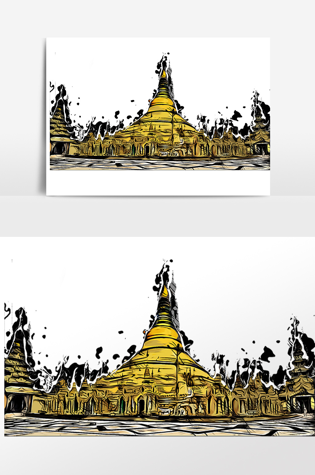 建筑旅游景点仰光大金塔插画素材